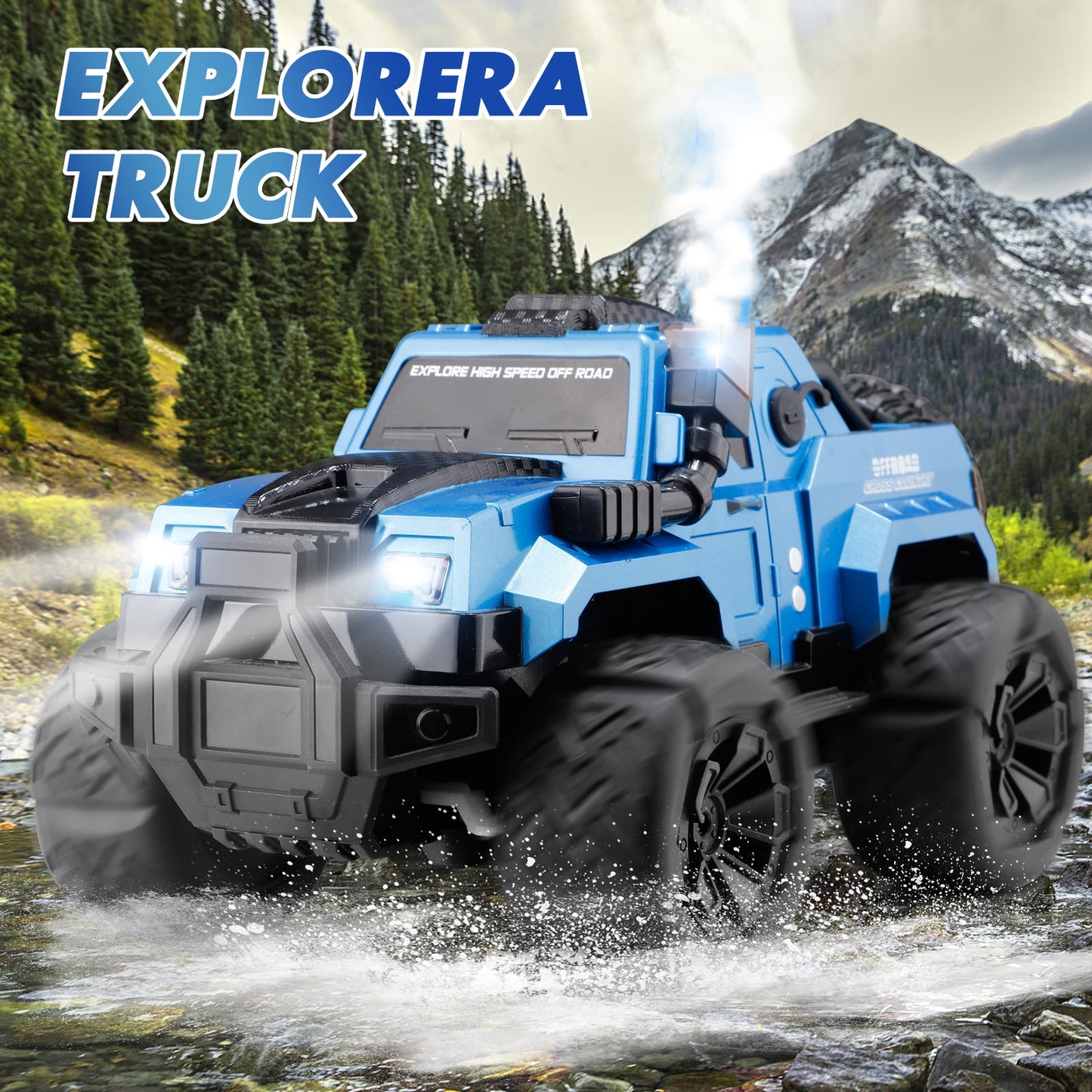 NETNEW Remote Control Truck, RC Car with Spray, Snorkel and LED Lights, 60+ Mins Playtime, Off Road SUV, All Terrain Rock Crawler, Toy Vehicle for Boys Girls and Adults