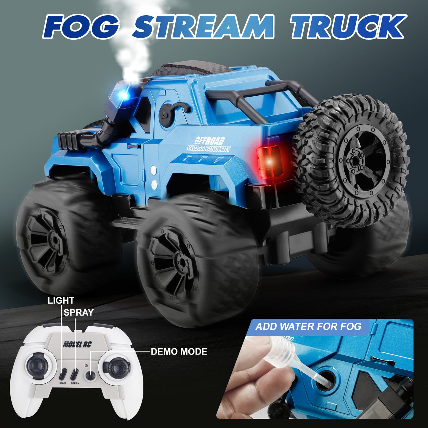 NETNEW Remote Control Truck, RC Car with Spray, Snorkel and LED Lights, 60+ Mins Playtime, Off Road SUV, All Terrain Rock Crawler, Toy Vehicle for Boys Girls and Adults