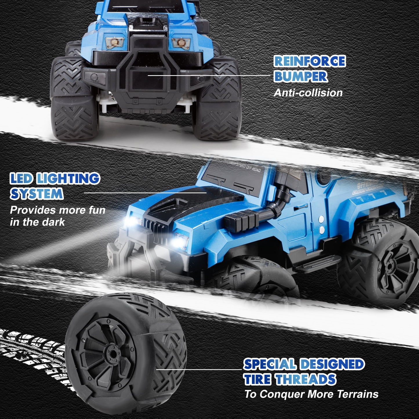NETNEW Remote Control Truck, RC Car with Spray, Snorkel and LED Lights, 60+ Mins Playtime, Off Road SUV, All Terrain Rock Crawler, Toy Vehicle for Boys Girls and Adults