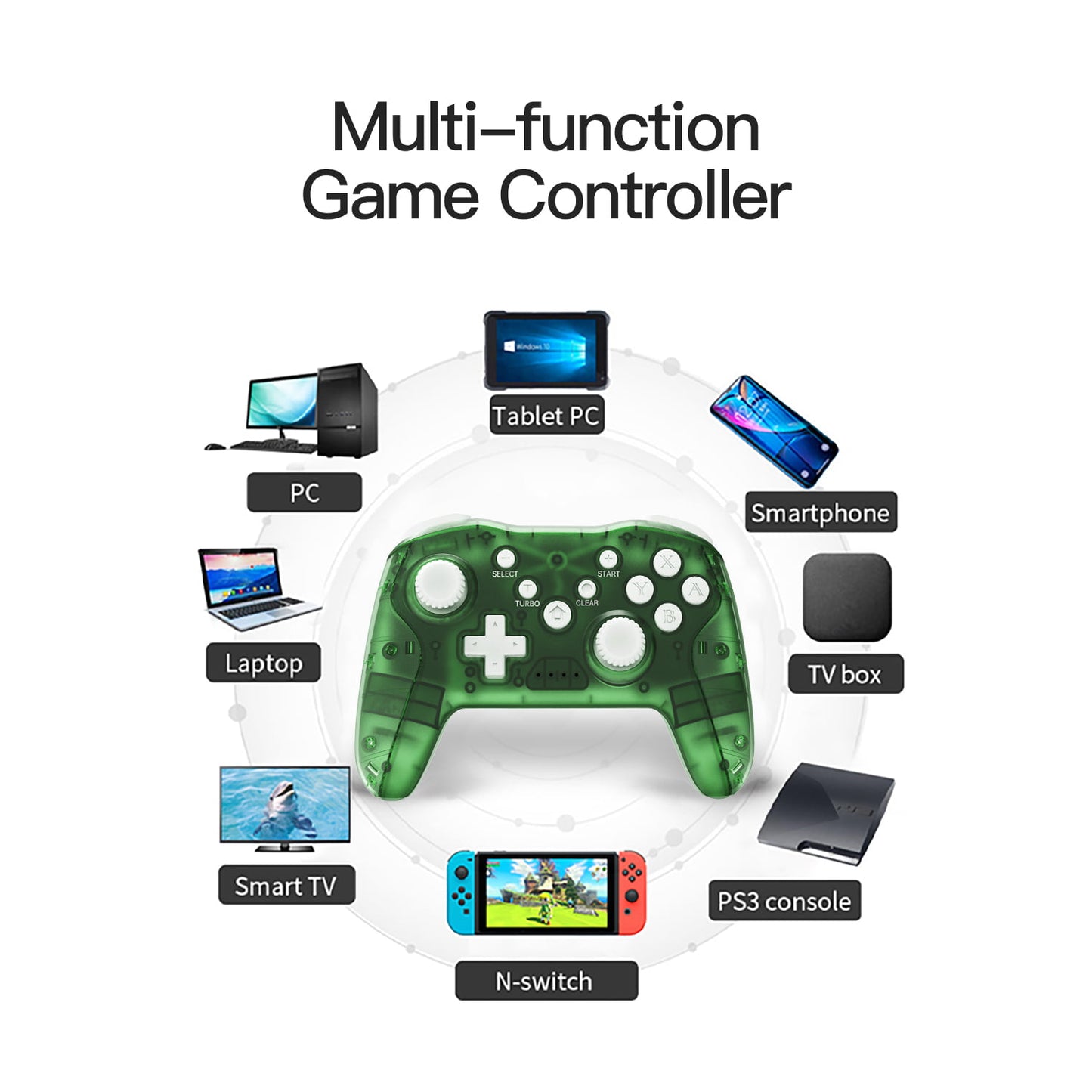 NETNEW Wireless Game Controller for Nintendo Switch Pro Transparent Crystal Green