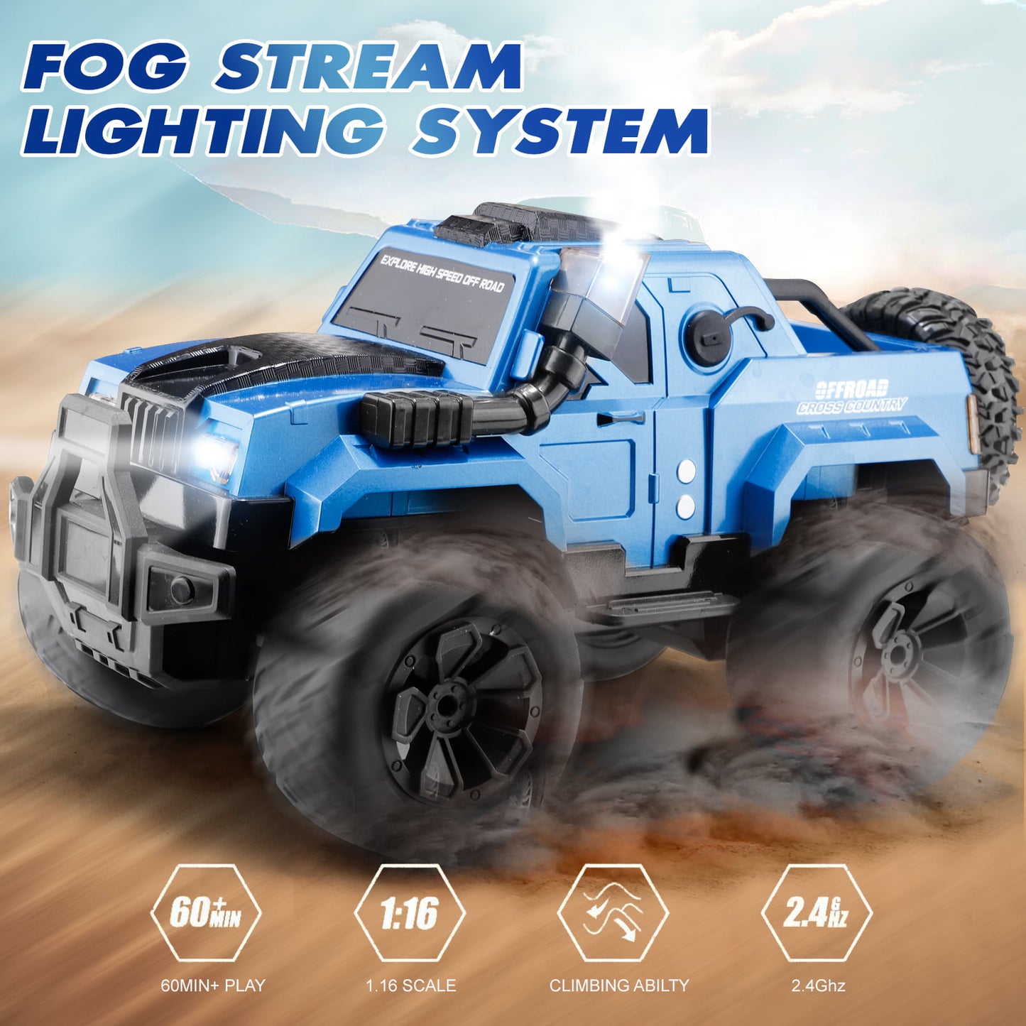 NETNEW Remote Control Truck, RC Car with Spray, Snorkel and LED Lights, 60+ Mins Playtime, Off Road SUV, All Terrain Rock Crawler, Toy Vehicle for Boys Girls and Adults