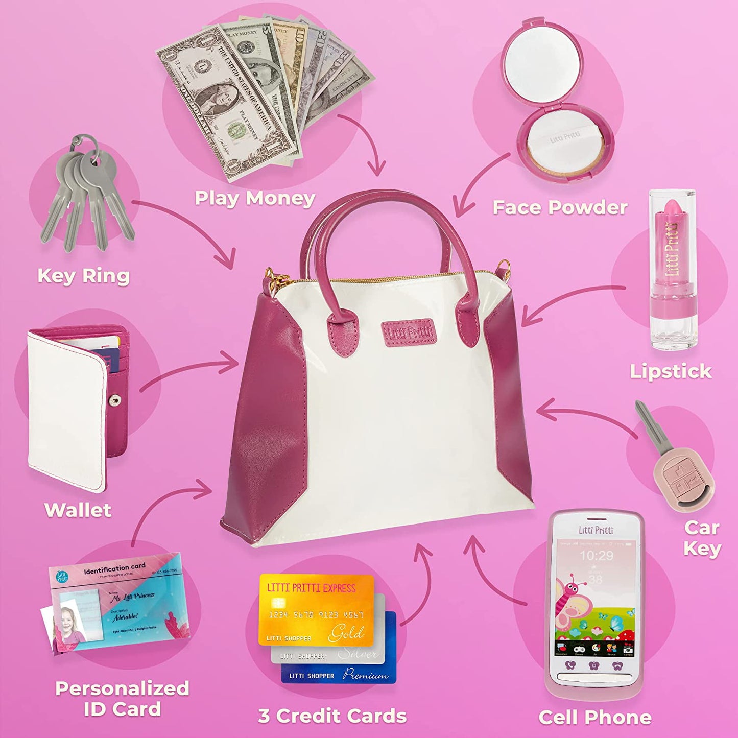 Princess Pretend Toys for Girls 3-6 Years Play Purse for Little Girls Toddler Purse with Accessories Kids Purse Toy for 3 4 5 6 7 8 Year Old Girls Great Gifts