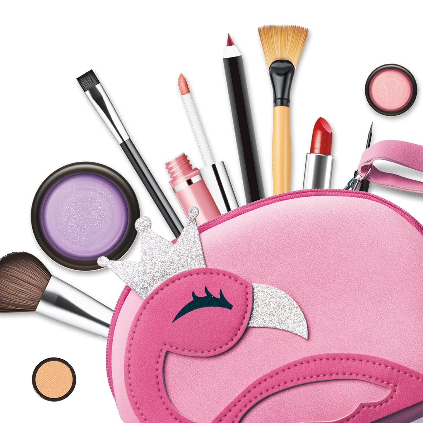 Kids Real Makeup Kit for Little Girls: with Pink Flamingo Bag - Real, Non Toxic, Washable Make Up Toy - Gift for Toddler Young Children Pretend Play Set Vanity for Ages 3 4 5 6 7 8 9 10 Years Old