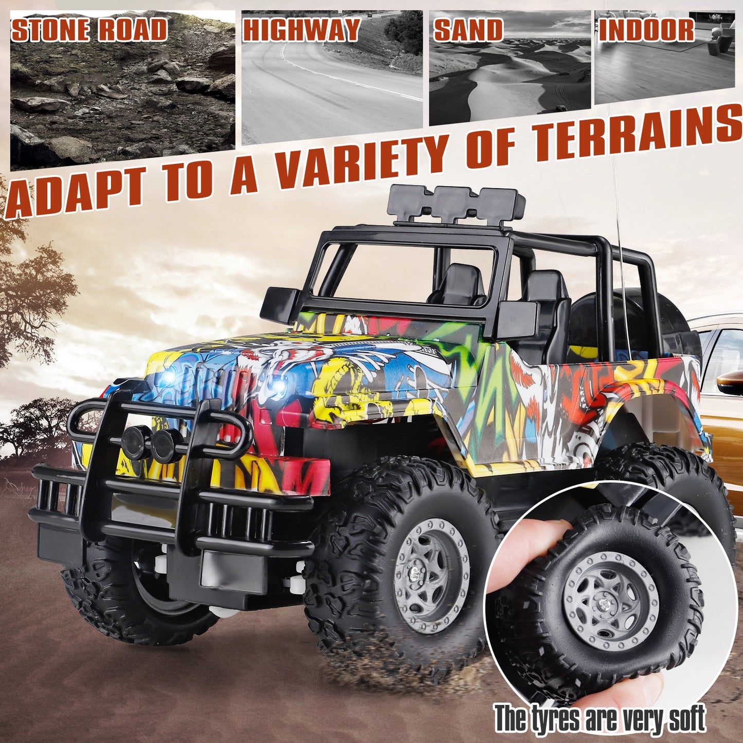 Kids Toys RC Cars Jeep Monster Truck 1:18 Remote Control Car 2.4GHz Off Road All Terrain Car Toys for 3-9 Years Old Boys Girls