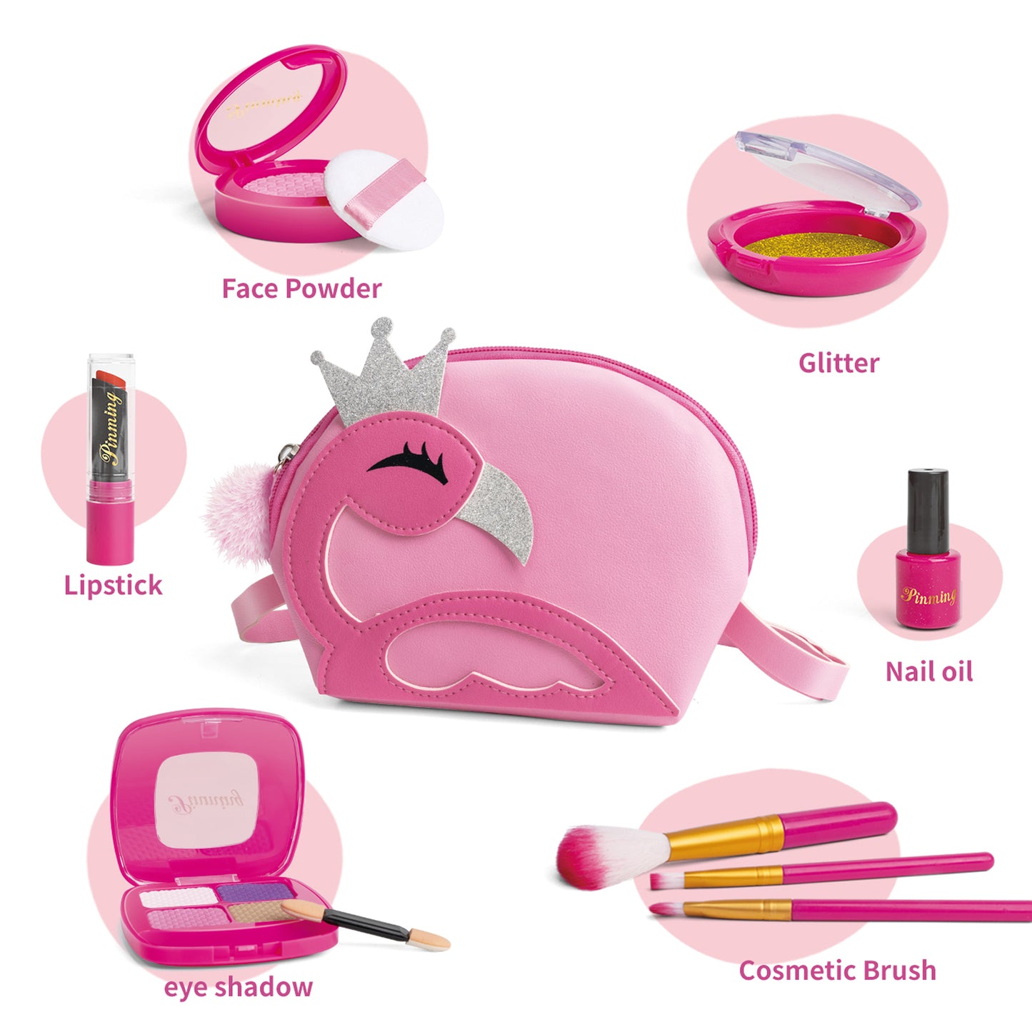 Kids Real Makeup Kit for Little Girls: with Pink Flamingo Bag - Real, Non Toxic, Washable Make Up Toy - Gift for Toddler Young Children Pretend Play Set Vanity for Ages 3 4 5 6 7 8 9 10 Years Old
