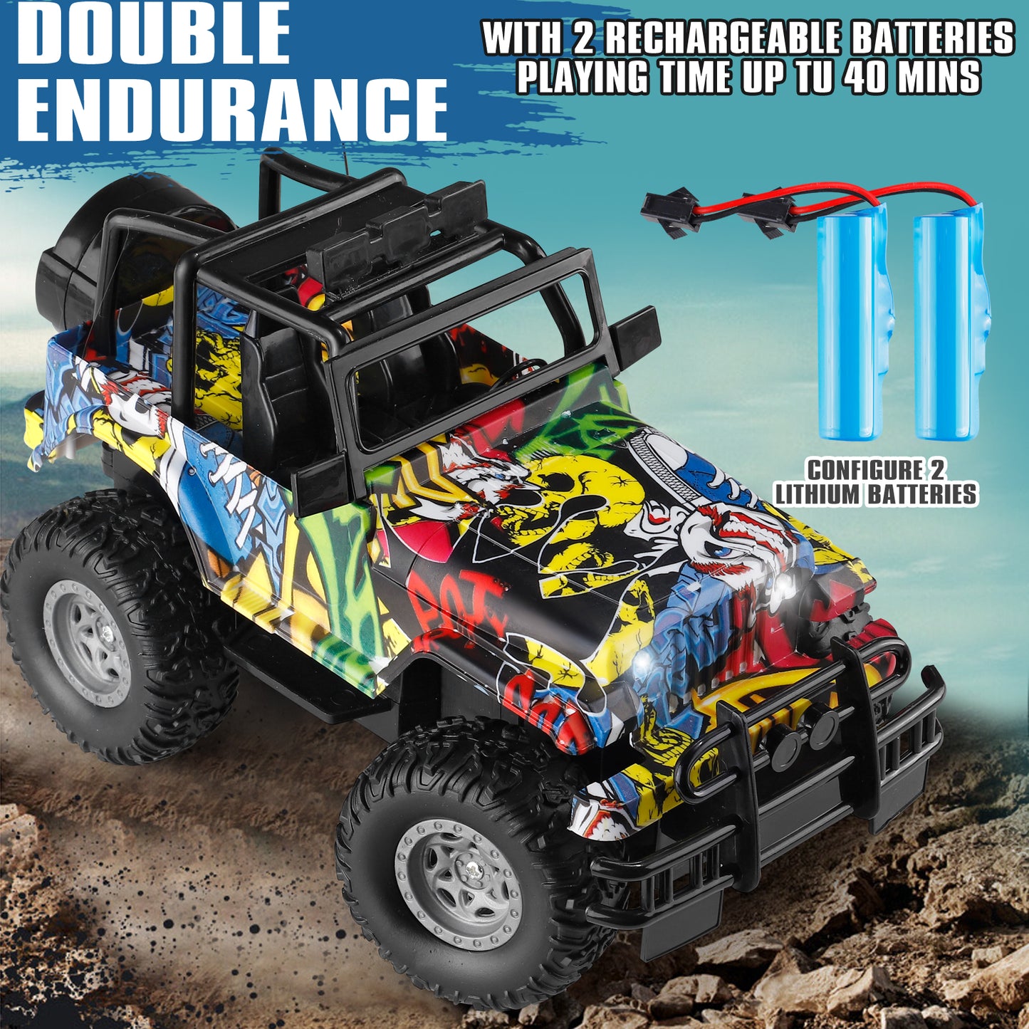 Kids Toys RC Cars Jeep Monster Truck 1:18 Remote Control Car 2.4GHz Off Road All Terrain Car Toys for 3-9 Years Old Boys Girls