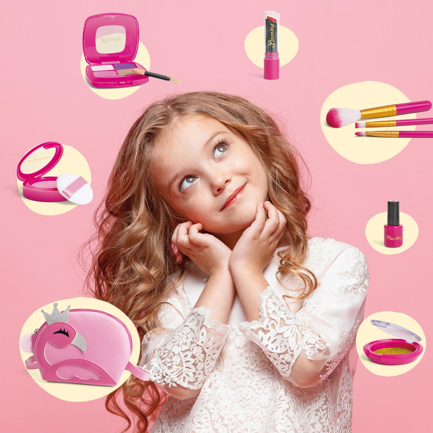 Kids Real Makeup Kit for Little Girls: with Pink Flamingo Bag - Real, Non Toxic, Washable Make Up Toy - Gift for Toddler Young Children Pretend Play Set Vanity for Ages 3 4 5 6 7 8 9 10 Years Old
