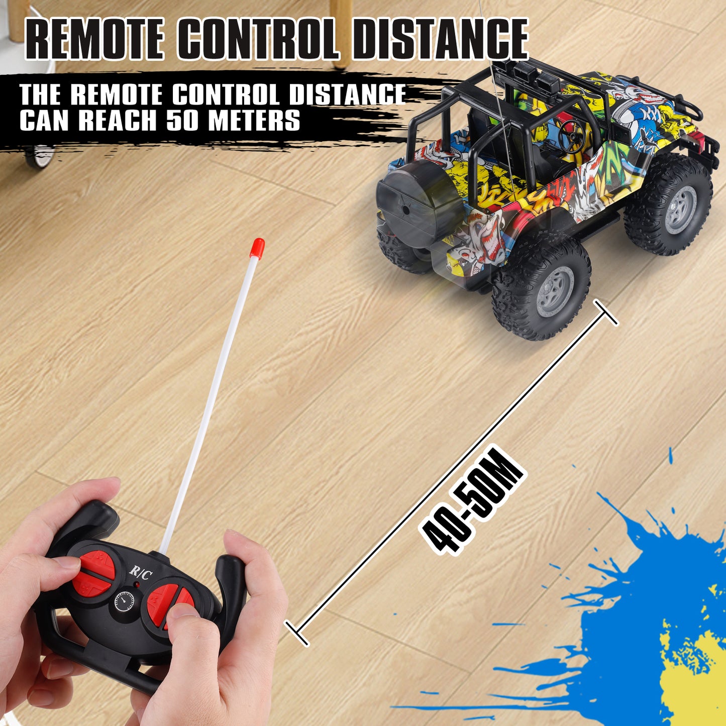 Kids Toys RC Cars Jeep Monster Truck 1:18 Remote Control Car 2.4GHz Off Road All Terrain Car Toys for 3-9 Years Old Boys Girls