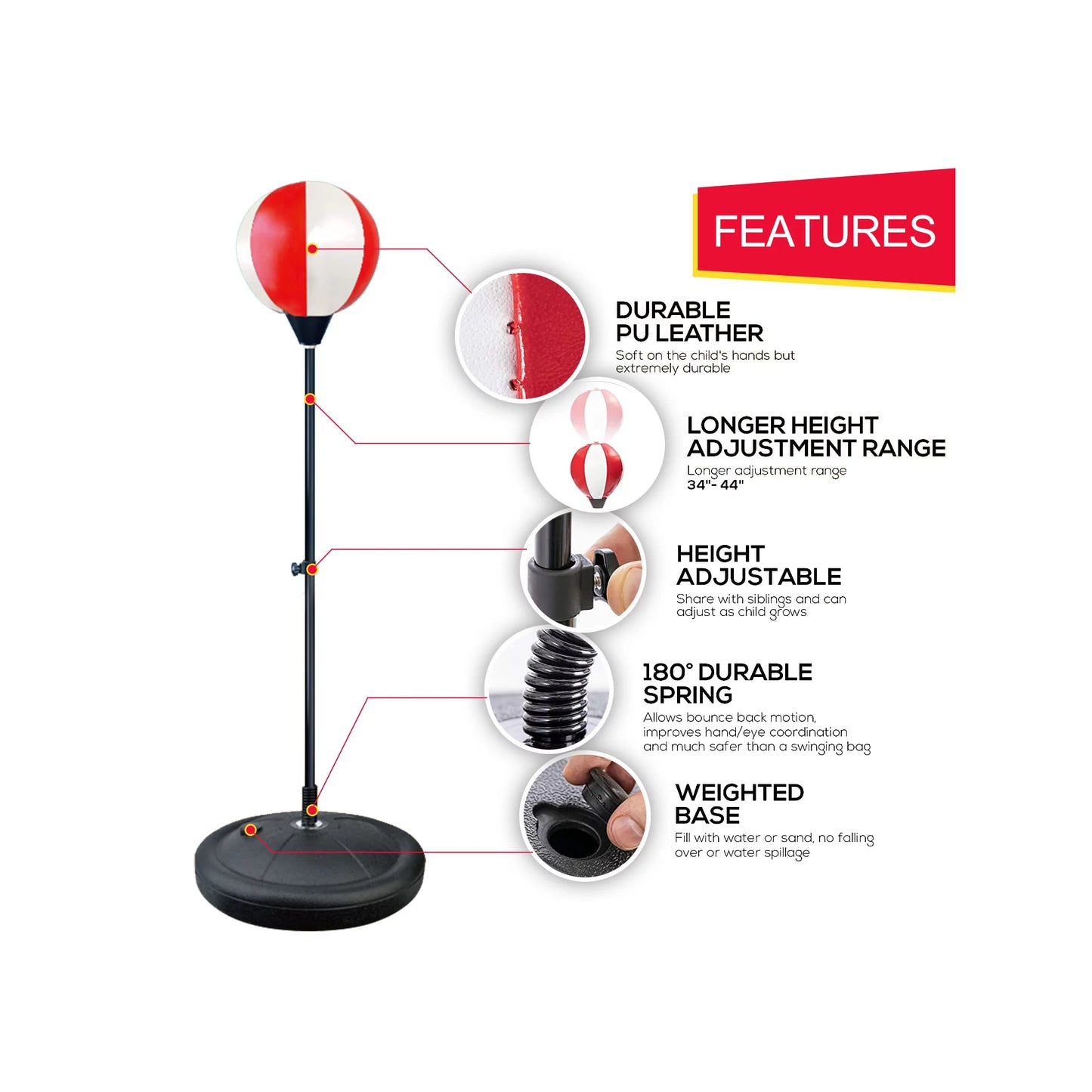 Punching Bag for Kids Incl Boxing Gloves | 3-10 Years Old Adjustable Kids Punching Bag with Stand | Boxing Bag Set Toy for Boys & Girls