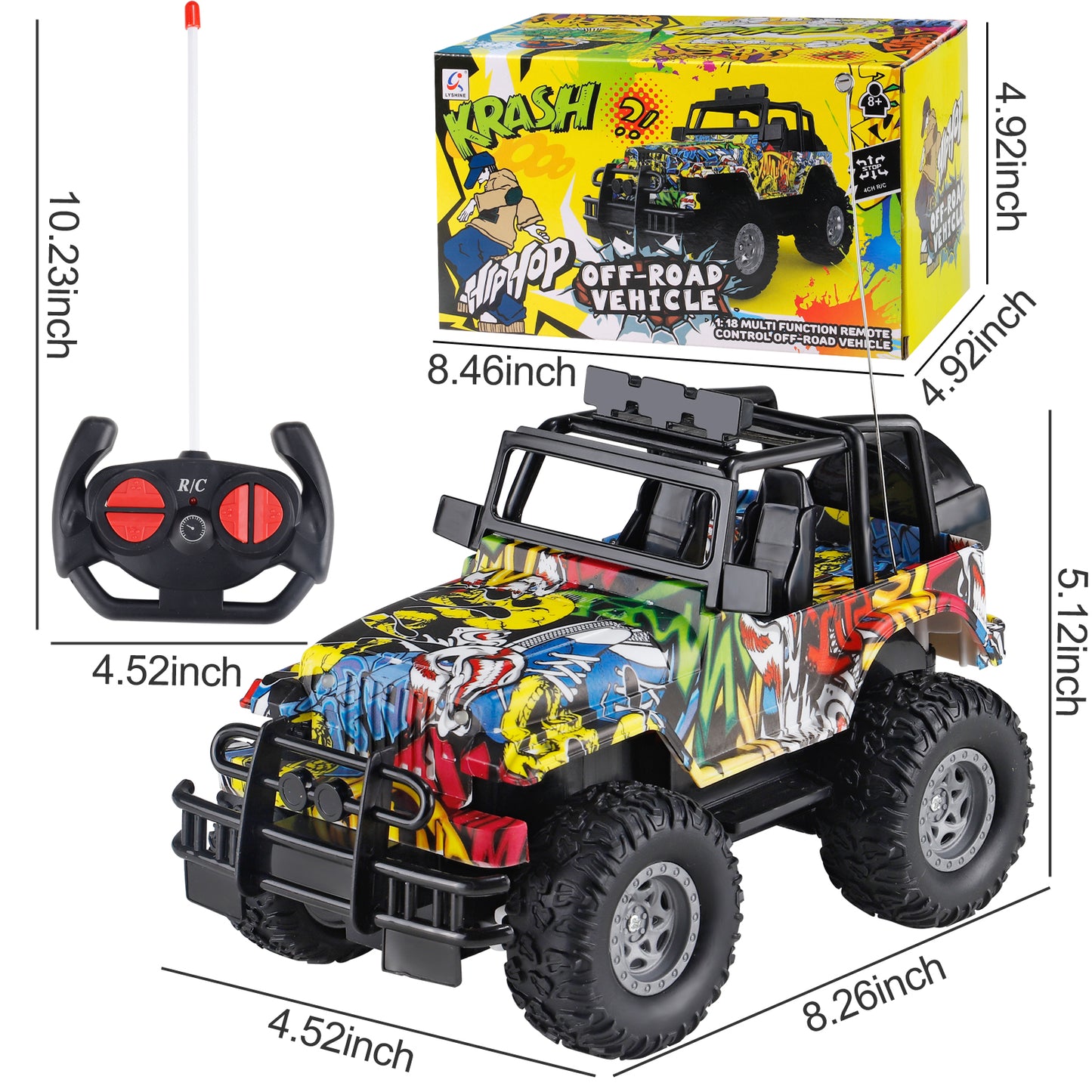 Kids Toys RC Cars Jeep Monster Truck 1:18 Remote Control Car 2.4GHz Off Road All Terrain Car Toys for 3-9 Years Old Boys Girls