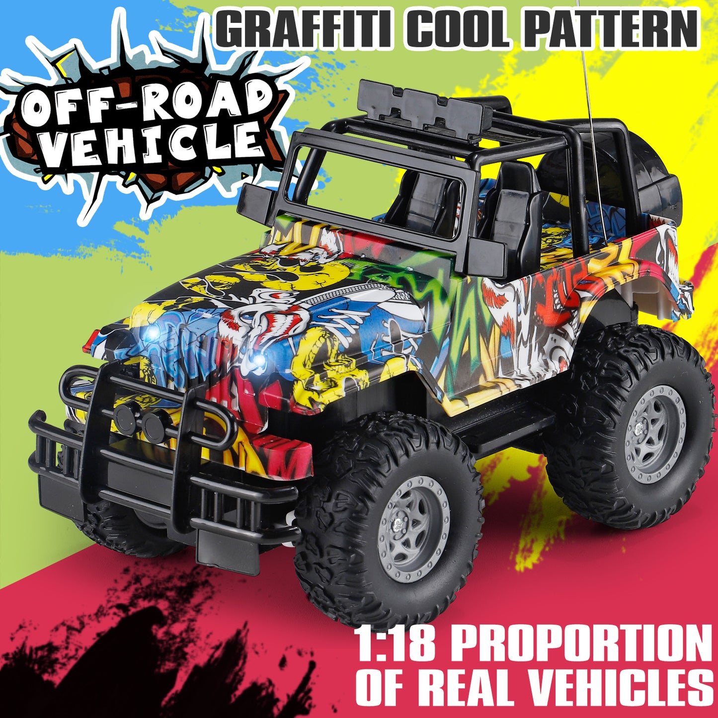 Kids Toys RC Cars Jeep Monster Truck 1:18 Remote Control Car 2.4GHz Off Road All Terrain Car Toys for 3-9 Years Old Boys Girls