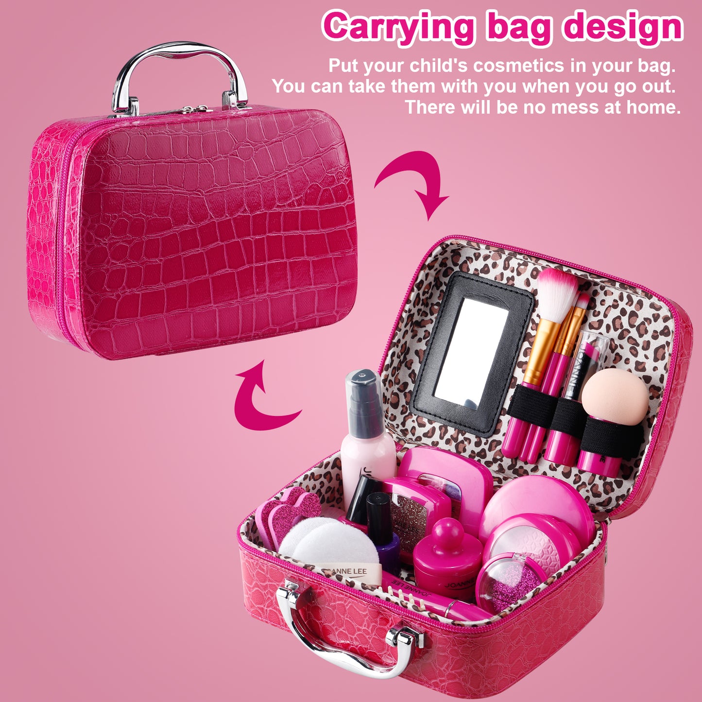 Pretend Makeup Kit for Girls, Kids Pretend Play Makeup Set - with Cosmetic Bag for Birthday Christmas, Toy Makeup Set for Toddler, Little Girls Age 3+(Not Real Makeup)
