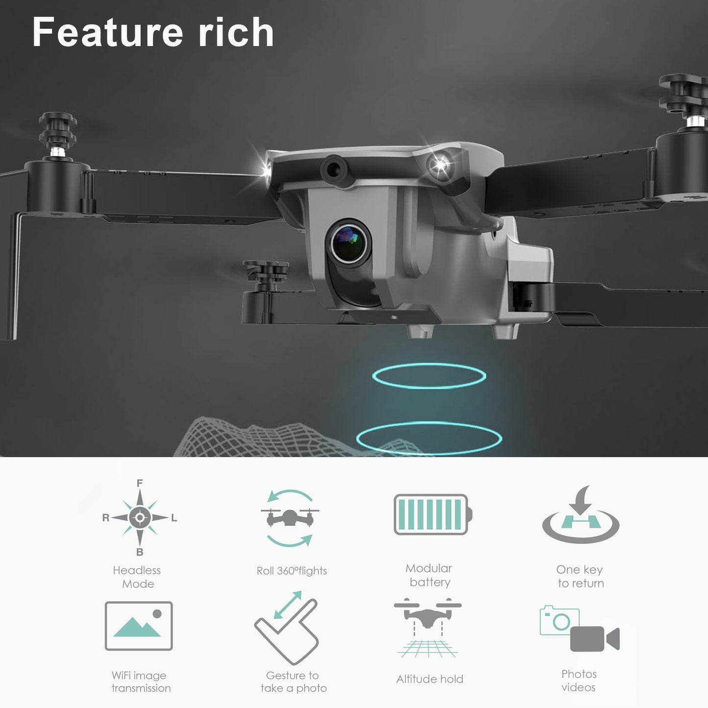 Drone with Dual 4K Camera 120°wide-Angle WiFi Quadcopter ( 3 x Batteries ) Gravity Sensor Voice Control Gesture Control Altitude Hold Auto Hover Trajectory Flight Flip RTF