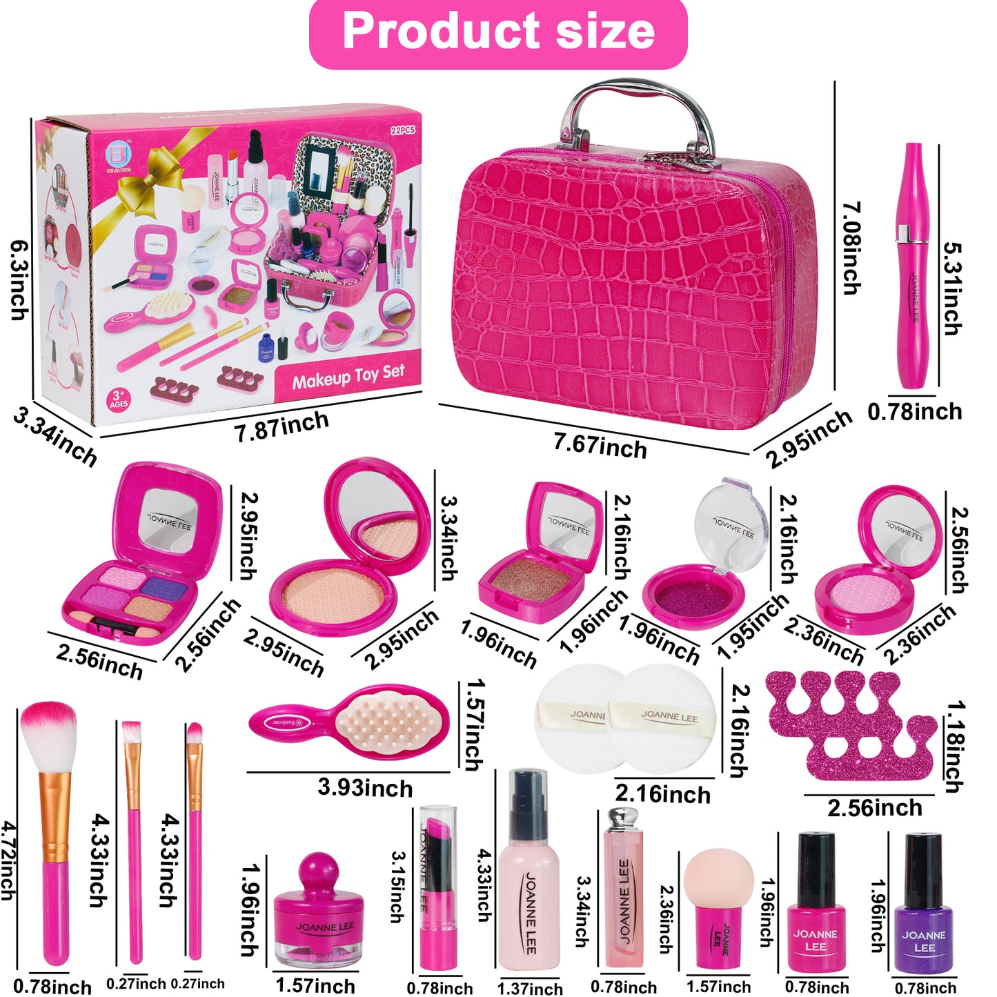 Pretend Makeup Kit for Girls, Kids Pretend Play Makeup Set - with Cosmetic Bag for Birthday Christmas, Toy Makeup Set for Toddler, Little Girls Age 3+(Not Real Makeup)