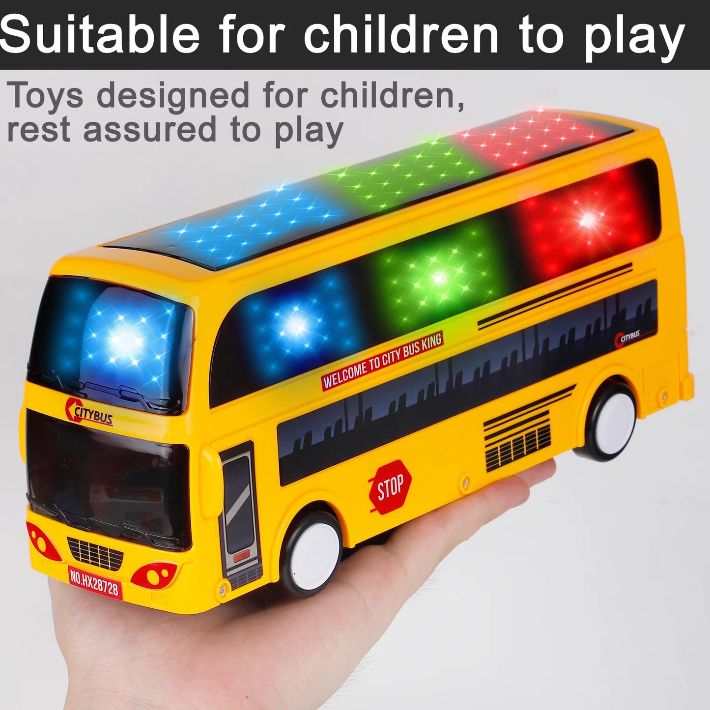 NETNEW Model City Bus Toys for Kids Yellow Toy Vehicle Toddlers with Flashing LED Lights and Music Boys and Girls