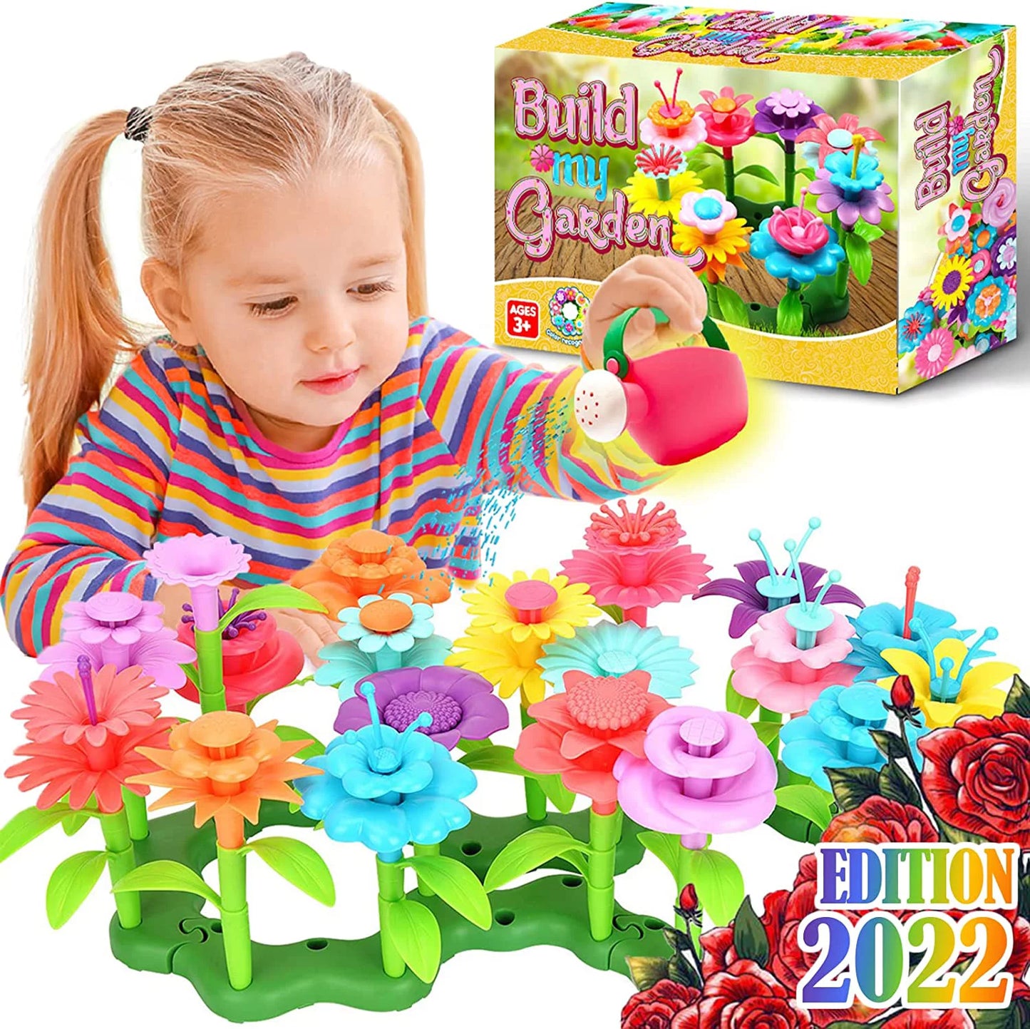 Toys for Girls 3-6 Years Kids Flower Garden Building STEM Toys Gift for Girls Educational Activity Preschool Children Stacking Game for Toddlers playset