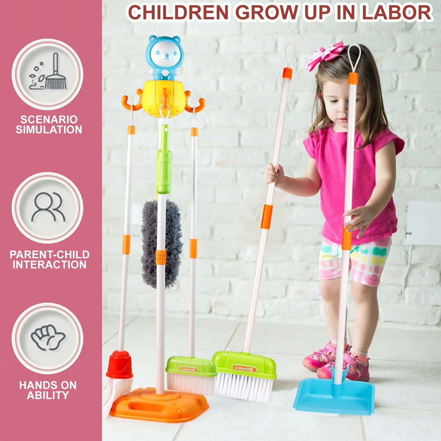 NETNEW Kids Cleaning Set Toys 22 Piece for Toddlers Pretend Play Broom Set Household Cleaning Tools Girl & Boys Toy Kitchen