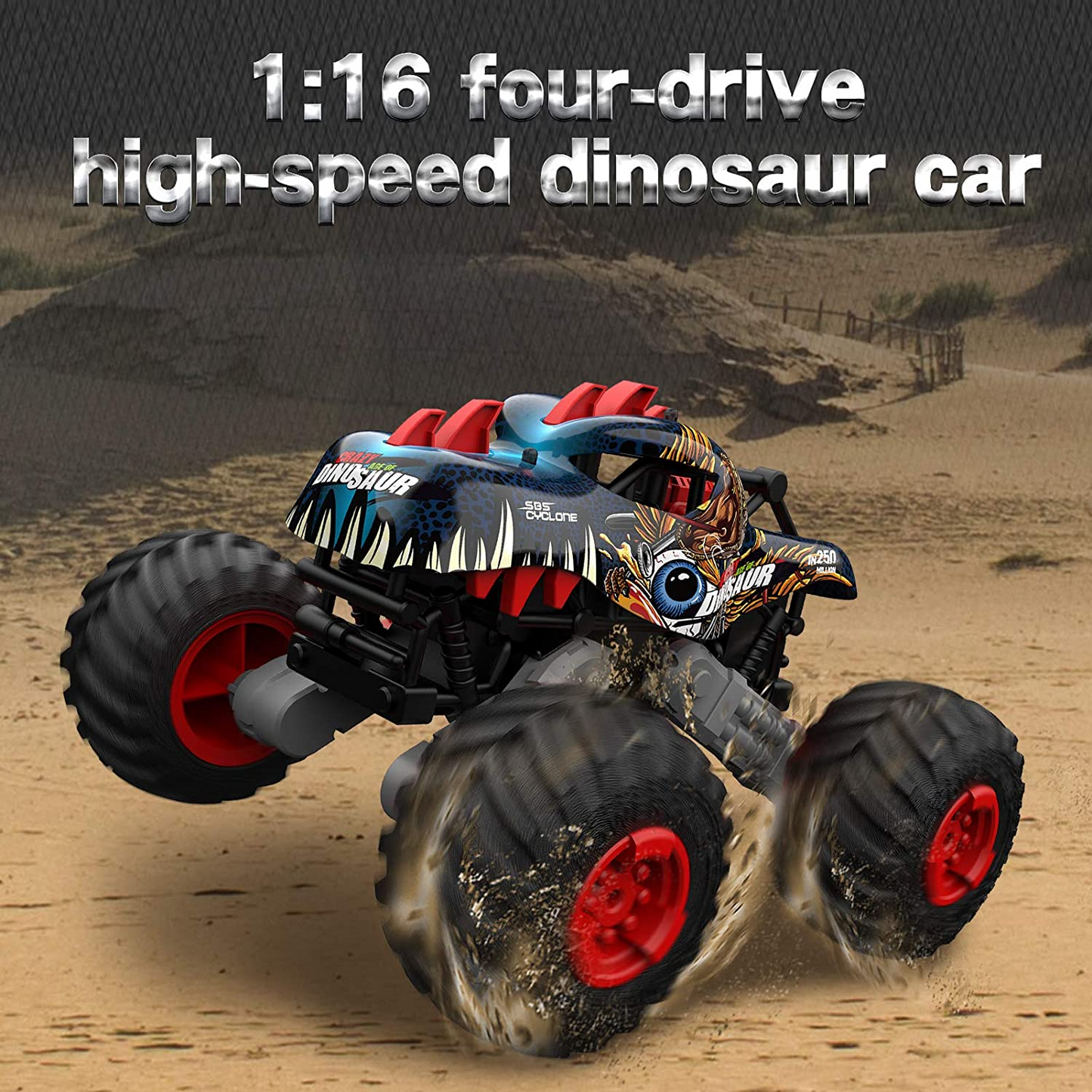 1:16 Dinosaur RC Cars Monster Trucks for Boys Remote Control Car for Kids Toys Off Road 20+MPH 2.4GHz All Terrain 4WD