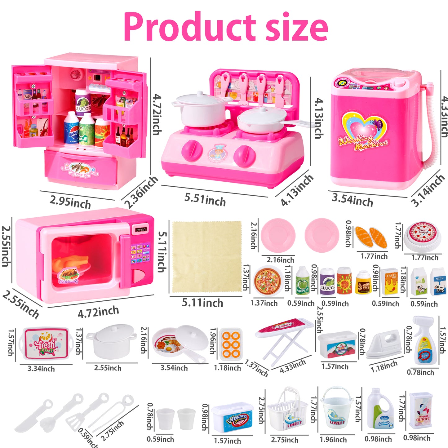 Kitchen Playset Toys for Girls Refrigerator Fridge Microwave Oven Washing machine Kids Playset with 25-Pcs Accessories Lights & Sounds