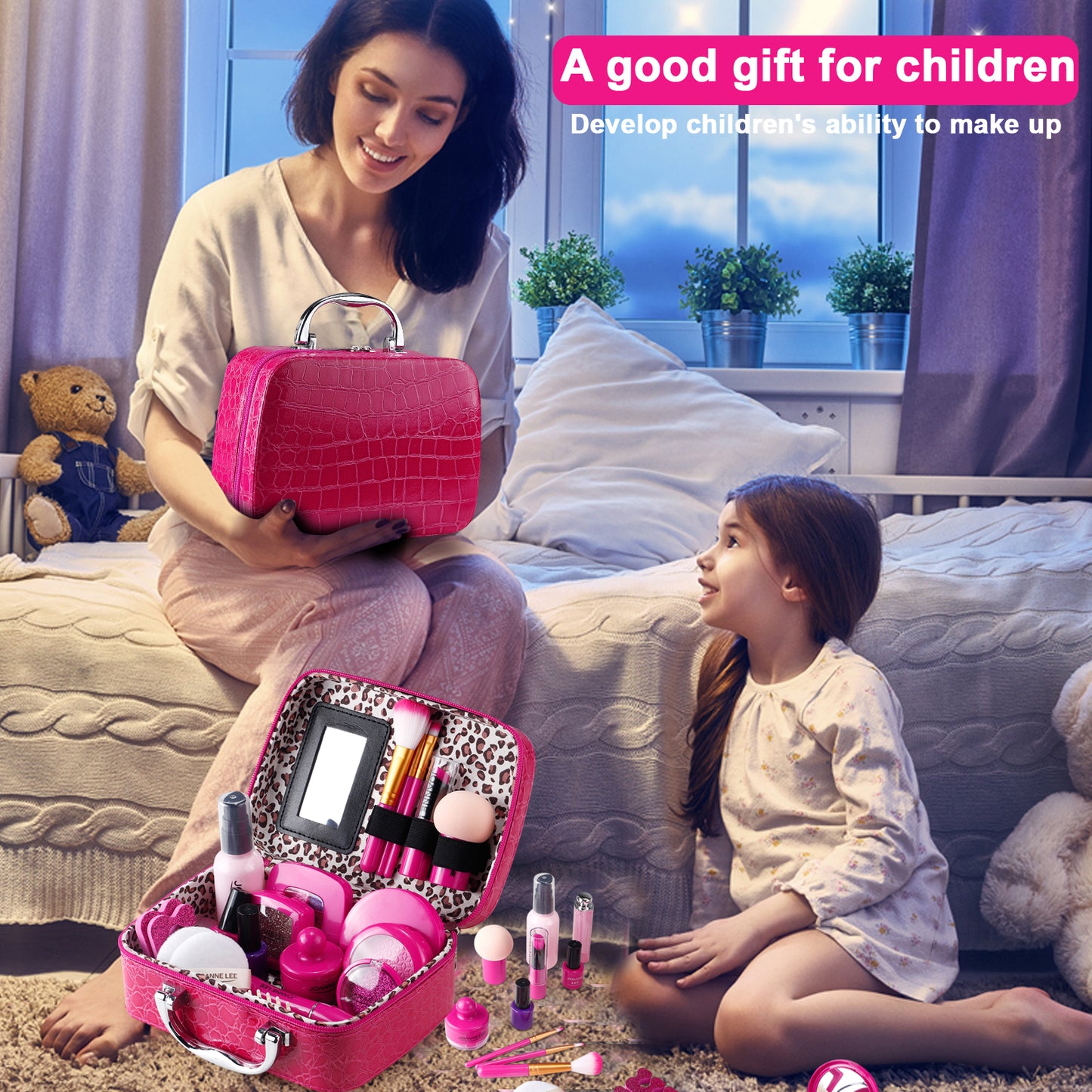 Pretend Makeup Kit for Girls, Kids Pretend Play Makeup Set - with Cosmetic Bag for Birthday Christmas, Toy Makeup Set for Toddler, Little Girls Age 3+(Not Real Makeup)