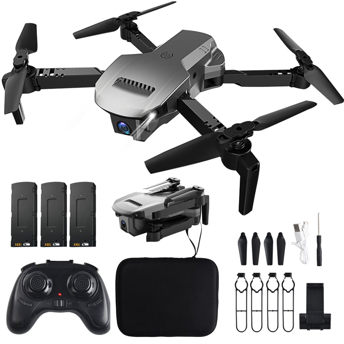 Drone with Dual 4K Camera 120°wide-Angle WiFi Quadcopter ( 3 x Batteries ) Gravity Sensor Voice Control Gesture Control Altitude Hold Auto Hover Trajectory Flight Flip RTF