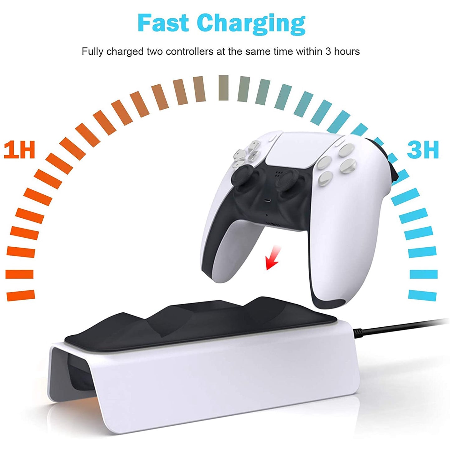 PS5 Controller Charger for Playstation 5 Charging Station with LED Indicator High Speed Fast Charging Dock for Sony DualSense Controller ( White )