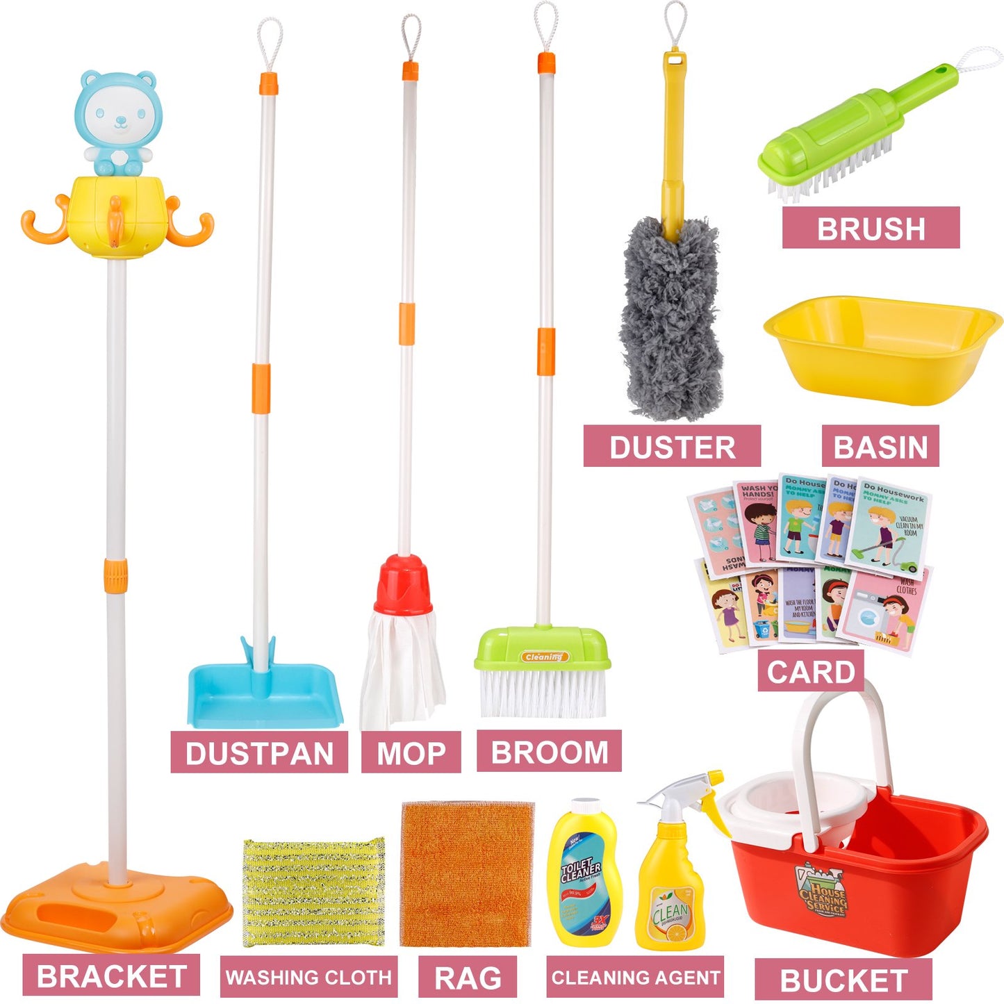 NETNEW Kids Cleaning Set Toys 22 Piece for Toddlers Pretend Play Broom Set Household Cleaning Tools Girl & Boys Toy Kitchen