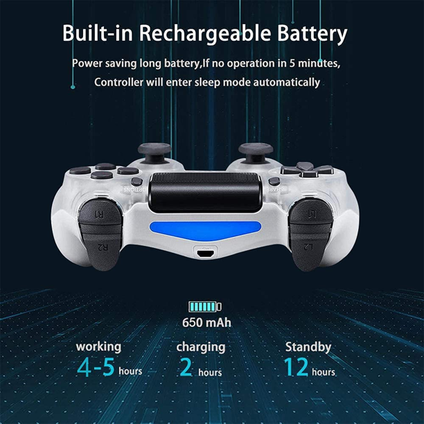 PS4 Wireless Controller with Dual Vibration/Speaker/Gyro/Audio Jack Remote Console Gamepad for PS4/Slim/Pro Playstation 4 (Transparent White)
