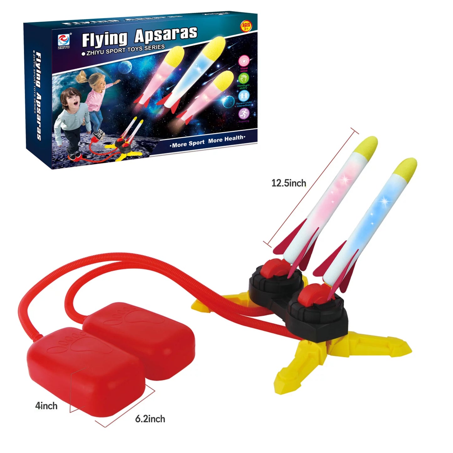 Dual Shoot Stomp Rocket Ultra Rocket Launcher Outdoor Toys for Kids with 6 Flashing Foam Tipped Rockets for 3 4 5 6 Ages Boys or Girls Birthday Christmas Gift