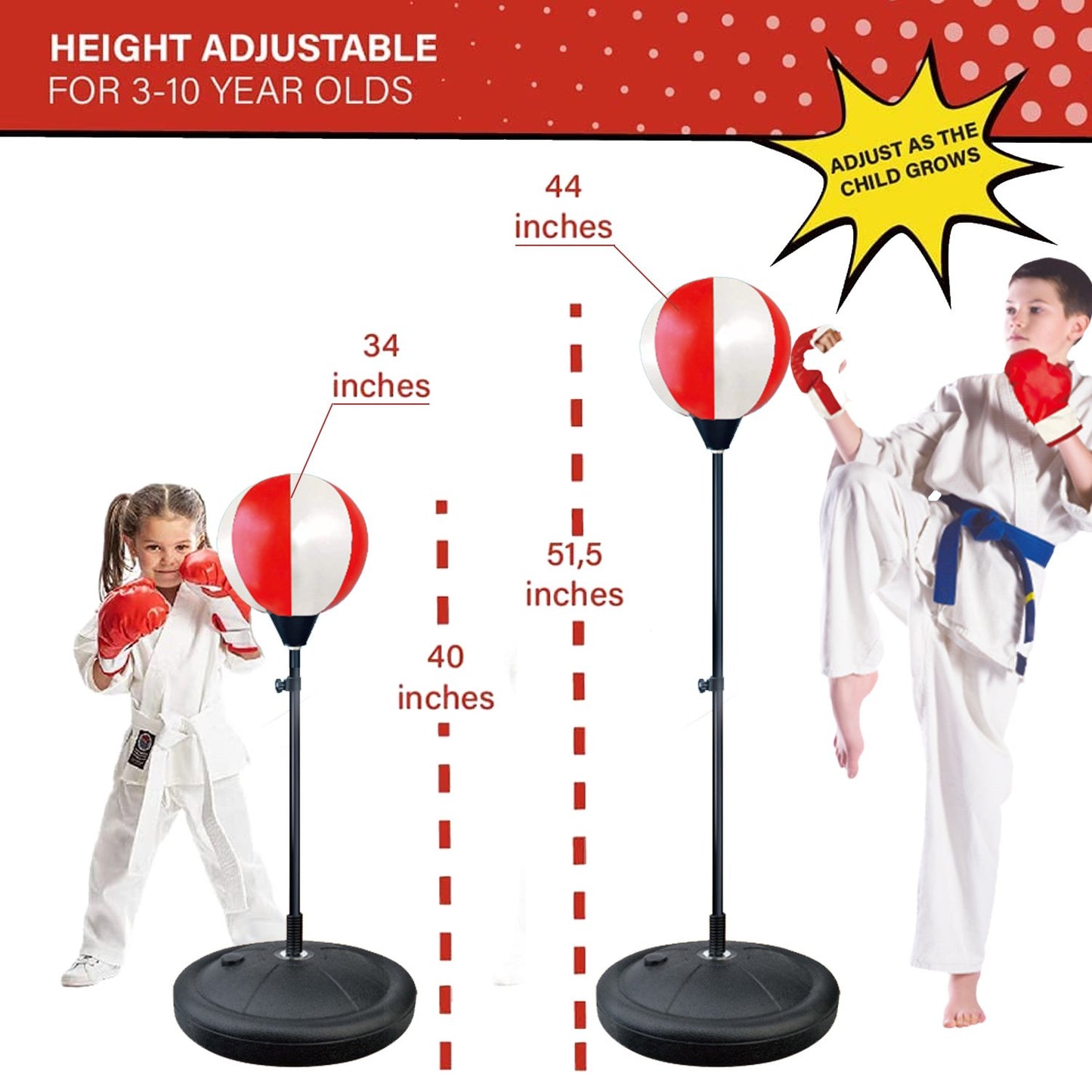 Punching Bag for Kids Incl Boxing Gloves | 3-10 Years Old Adjustable Kids Punching Bag with Stand | Boxing Bag Set Toy for Boys & Girls
