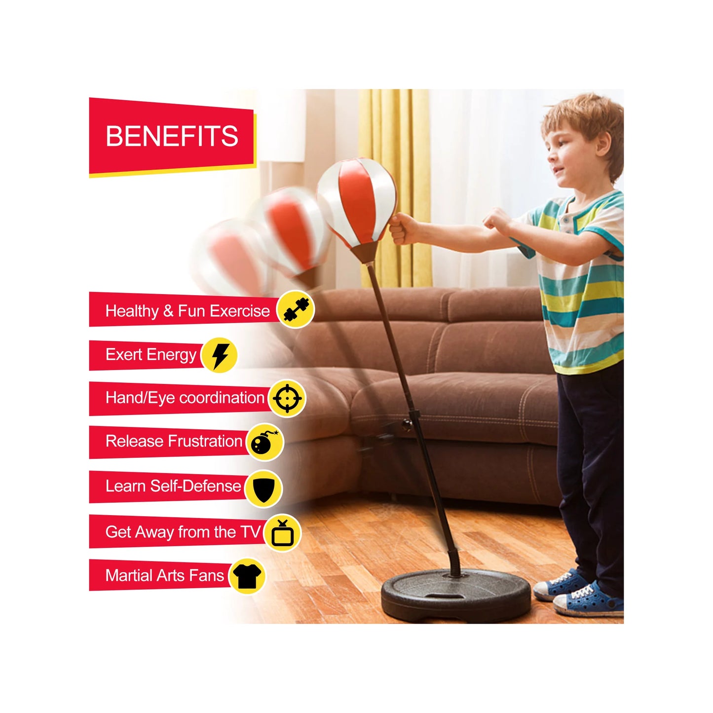 Punching Bag for Kids Incl Boxing Gloves | 3-10 Years Old Adjustable Kids Punching Bag with Stand | Boxing Bag Set Toy for Boys & Girls
