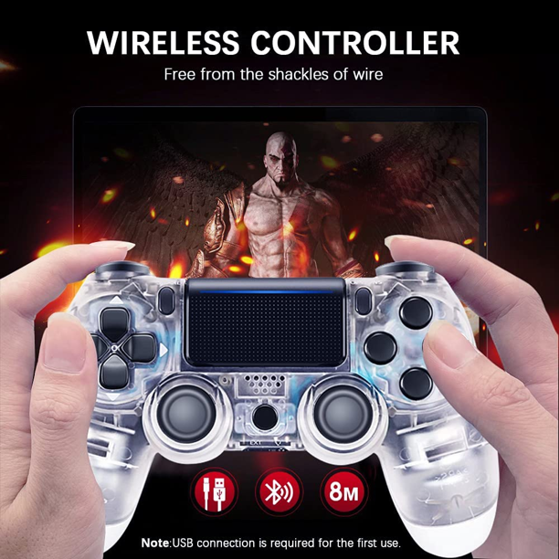 PS4 Wireless Controller with Dual Vibration/Speaker/Gyro/Audio Jack Remote Console Gamepad for PS4/Slim/Pro Playstation 4 (Transparent White)