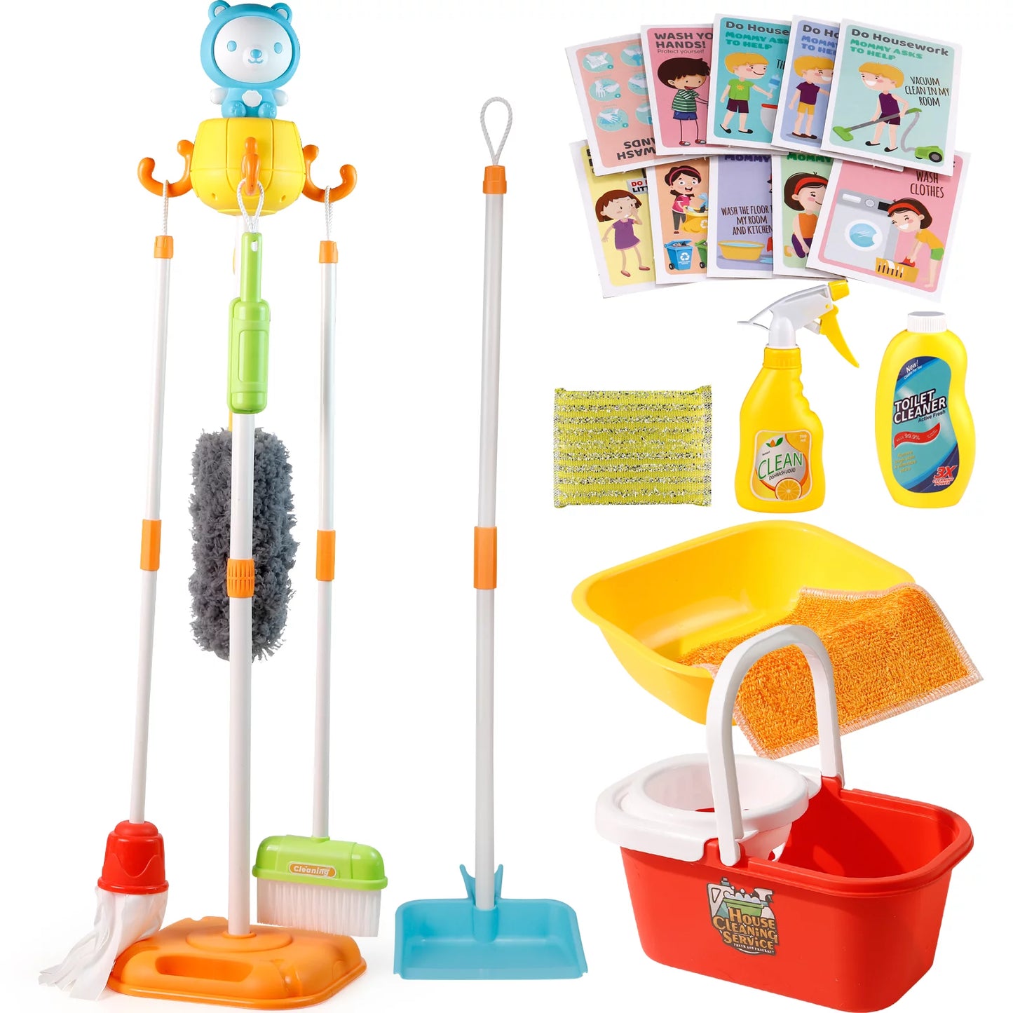 NETNEW Kids Cleaning Set Toys 22 Piece for Toddlers Pretend Play Broom Set Household Cleaning Tools Girl & Boys Toy Kitchen