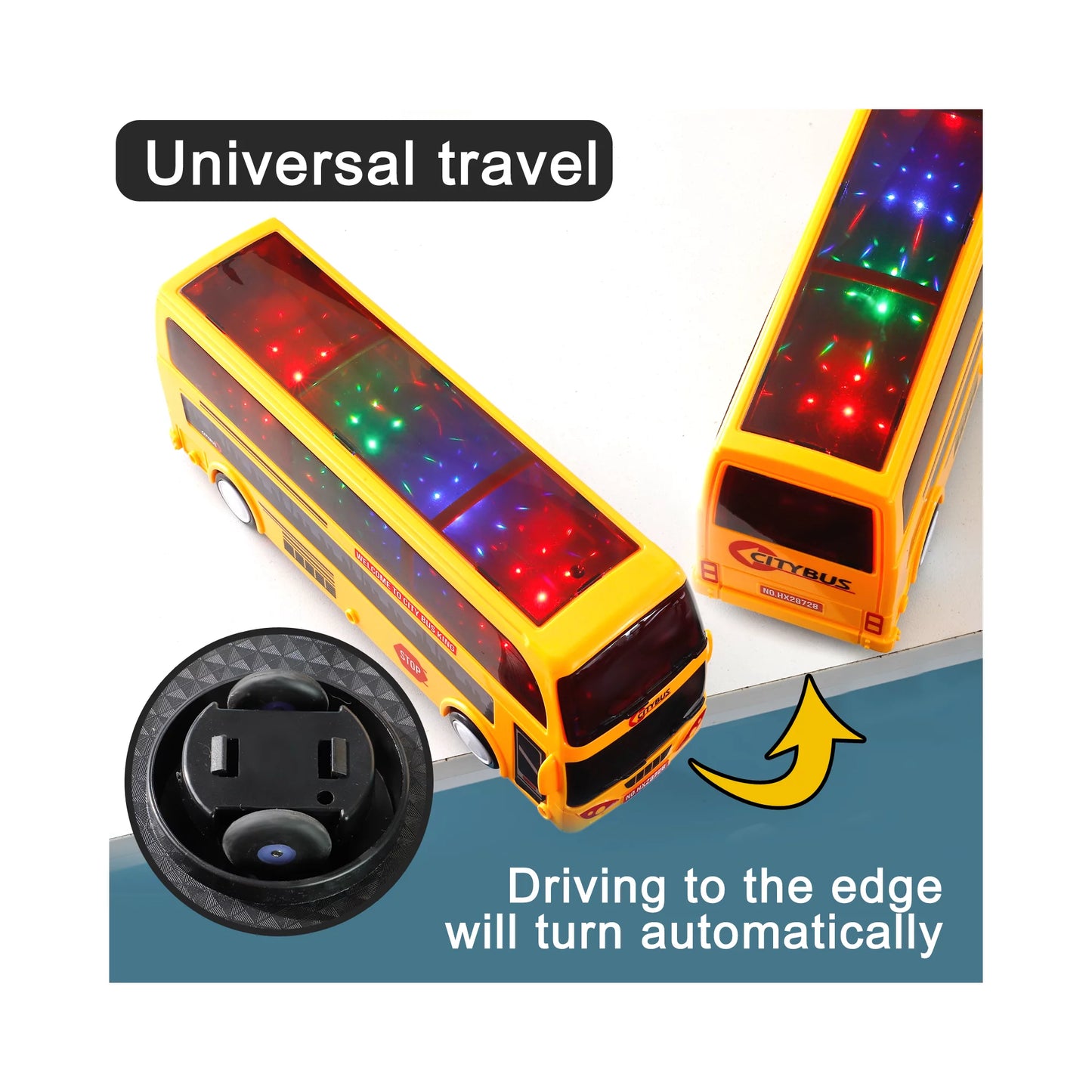 NETNEW Model City Bus Toys for Kids Yellow Toy Vehicle Toddlers with Flashing LED Lights and Music Boys and Girls