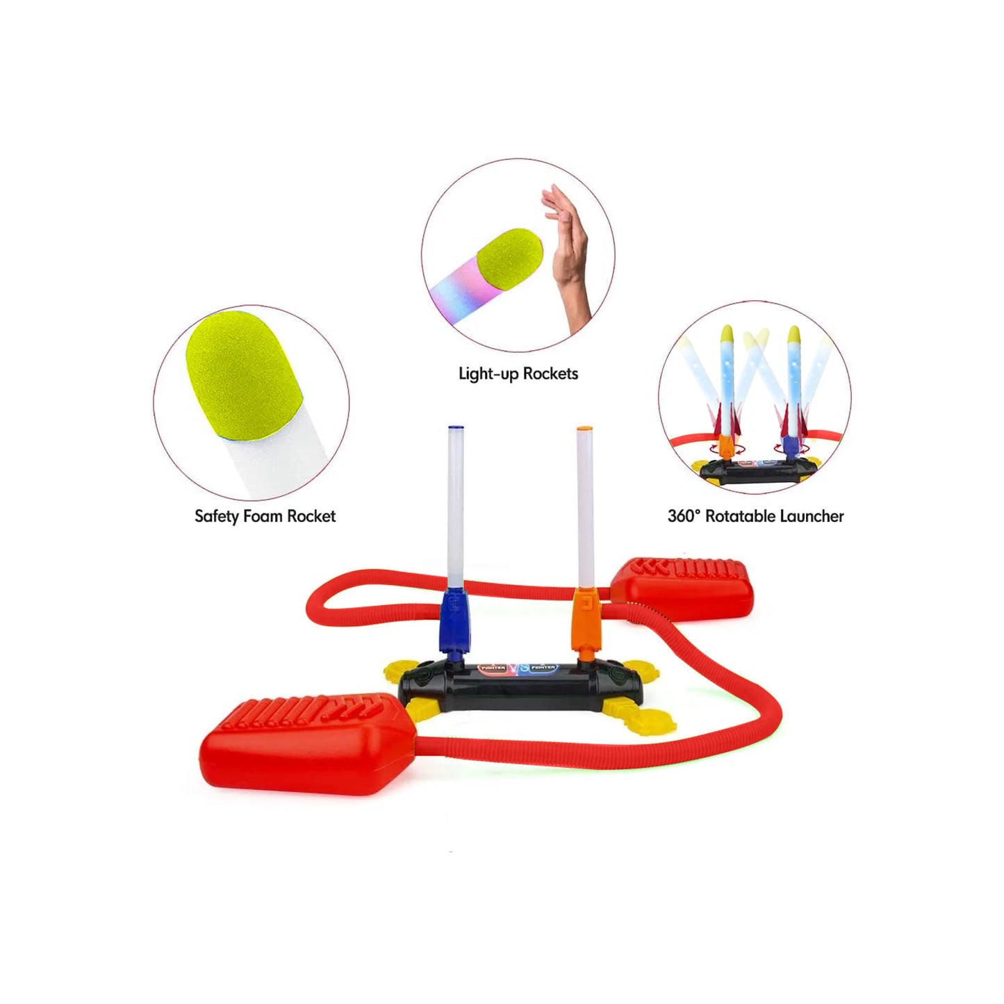 Dual Shoot Stomp Rocket Ultra Rocket Launcher Outdoor Toys for Kids with 6 Flashing Foam Tipped Rockets for 3 4 5 6 Ages Boys or Girls Birthday Christmas Gift