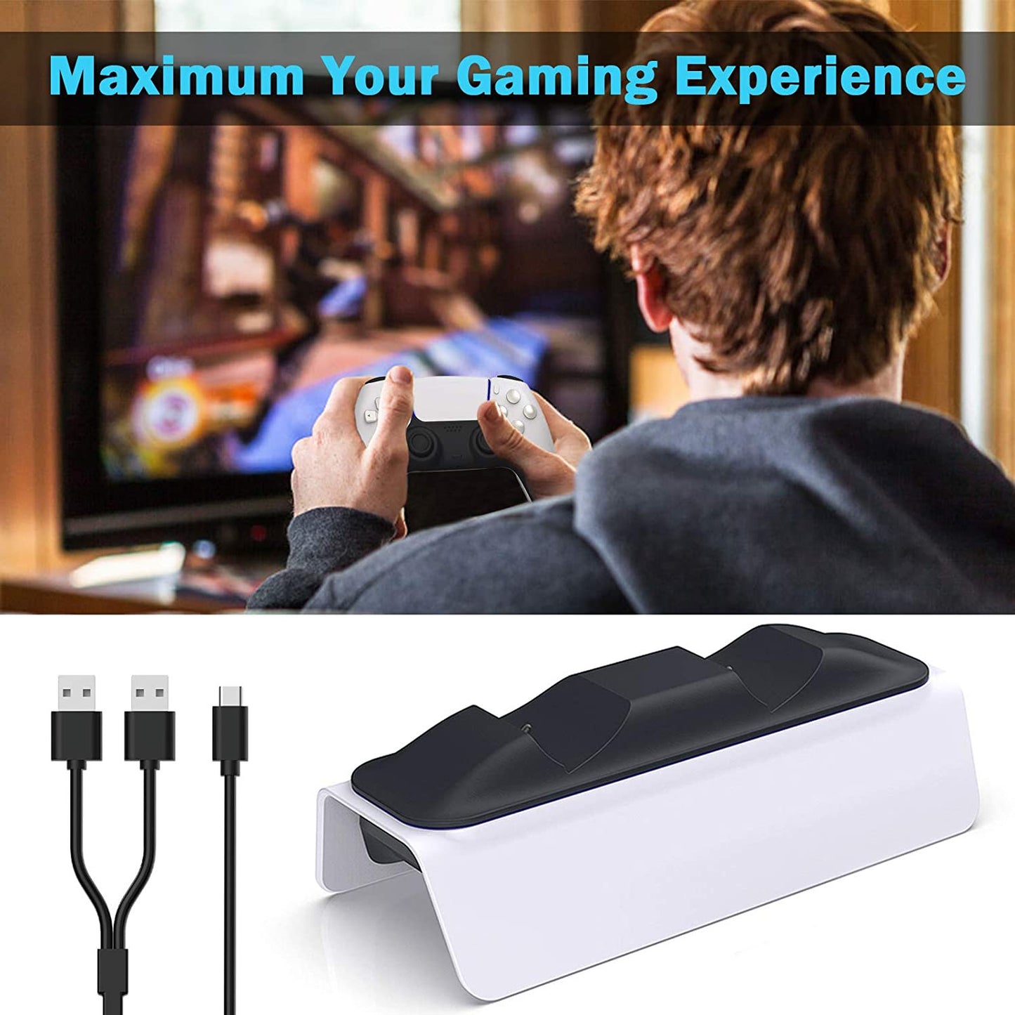 PS5 Controller Charger for Playstation 5 Charging Station with LED Indicator High Speed Fast Charging Dock for Sony DualSense Controller ( White )