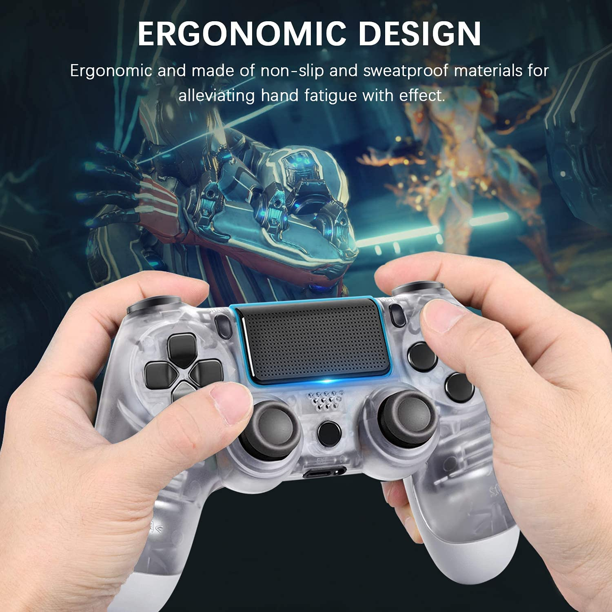PS4 Wireless Controller with Dual Vibration/Speaker/Gyro/Audio Jack Remote Console Gamepad for PS4/Slim/Pro Playstation 4 (Transparent White)