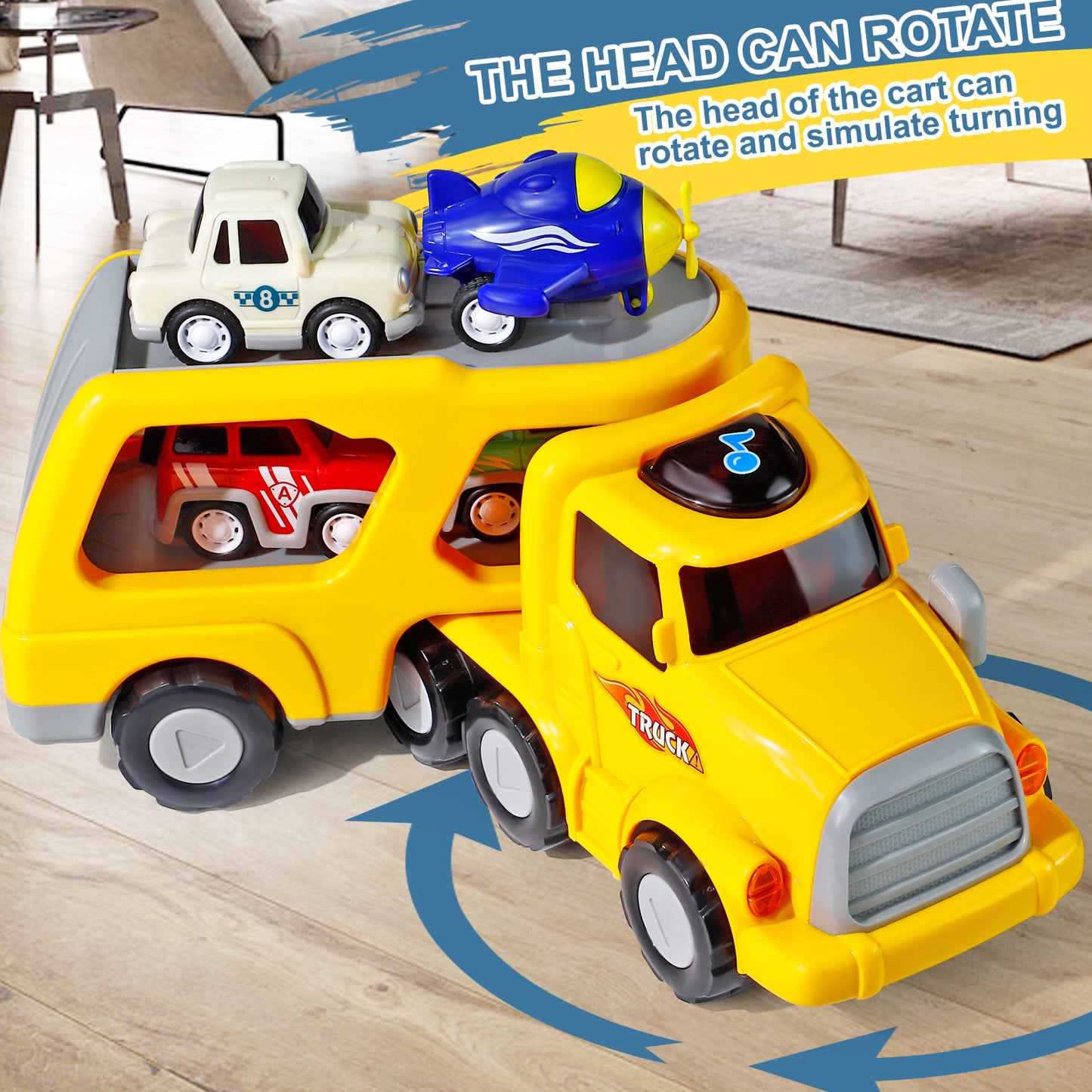 Truck Toys for 3 4 5 6 Year Old Boys, 5-in-1 Friction Power Toy Vehicle in Carrier Truck, Toddler Toys Car Toys plane for Boys for Kids Aged 3+