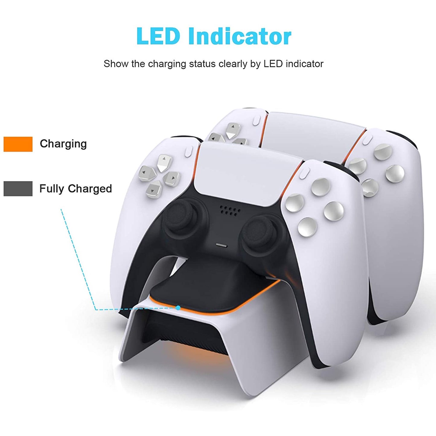 PS5 Controller Charger for Playstation 5 Charging Station with LED Indicator High Speed Fast Charging Dock for Sony DualSense Controller ( White )