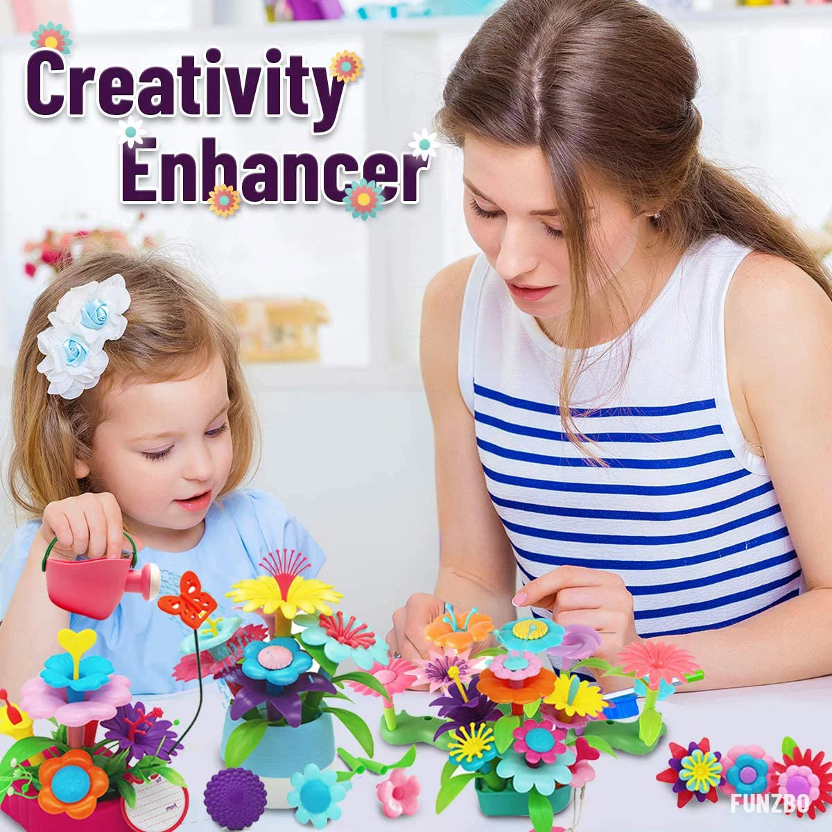 Toys for Girls 3-6 Years Kids Flower Garden Building STEM Toys Gift for Girls Educational Activity Preschool Children Stacking Game for Toddlers playset