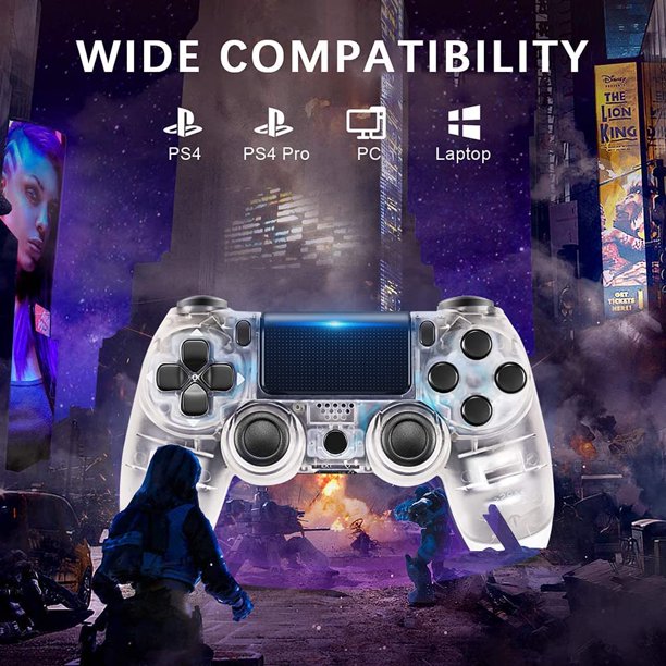 PS4 Wireless Controller with Dual Vibration/Speaker/Gyro/Audio Jack Remote Console Gamepad for PS4/Slim/Pro Playstation 4 (Transparent White)