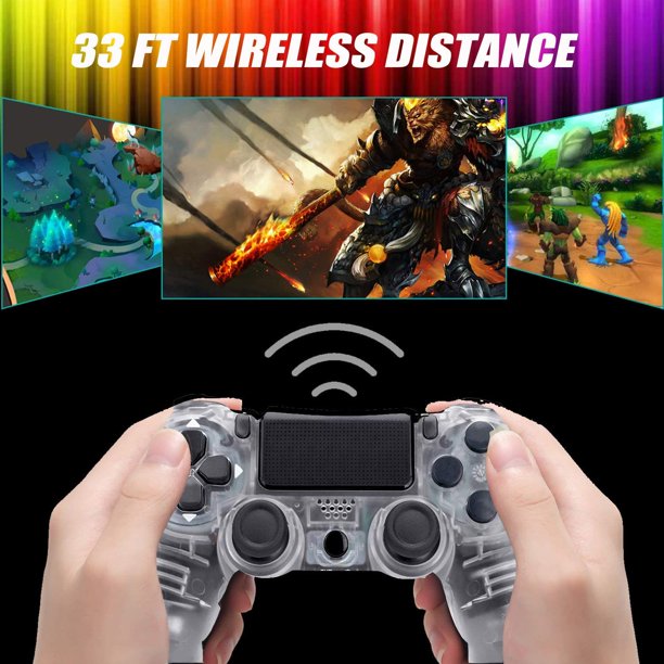 PS4 Wireless Controller with Dual Vibration/Speaker/Gyro/Audio Jack Remote Console Gamepad for PS4/Slim/Pro Playstation 4 (Transparent White)