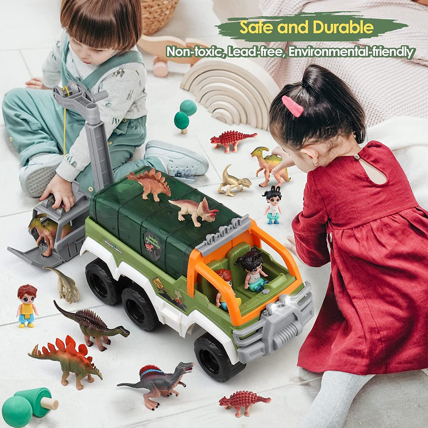 Dinosaur Truck Toys with Music and Growl Preschool Toys Toddler Gifts for 3 4 5 6 7 Years Old Boys and Girls