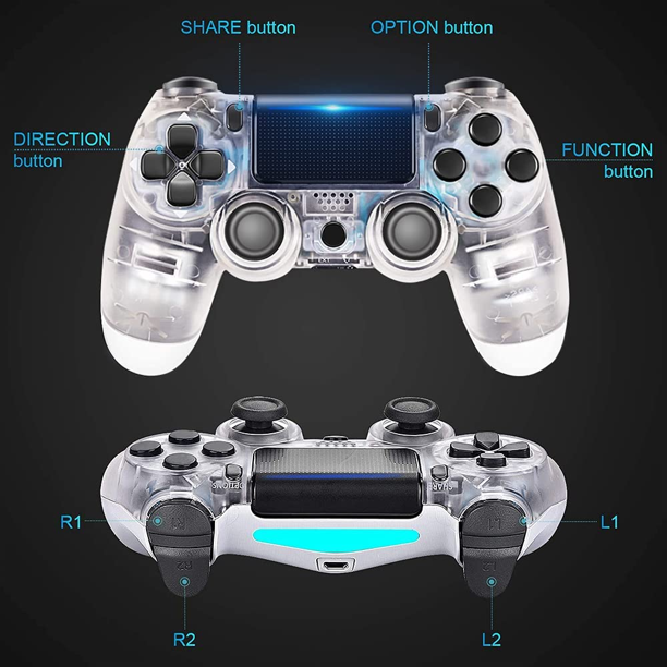 PS4 Wireless Controller with Dual Vibration/Speaker/Gyro/Audio Jack Remote Console Gamepad for PS4/Slim/Pro Playstation 4 (Transparent White)