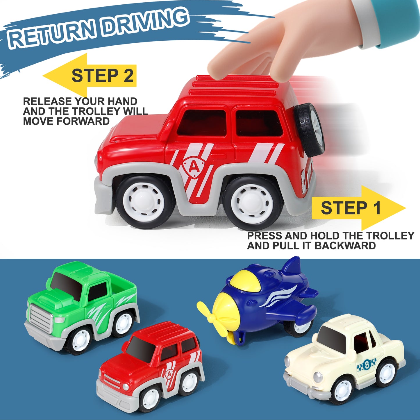 Truck Toys for 3 4 5 6 Year Old Boys, 5-in-1 Friction Power Toy Vehicle in Carrier Truck, Toddler Toys Car Toys plane for Boys for Kids Aged 3+