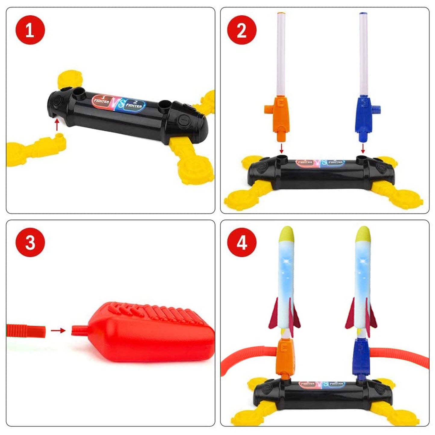 Dual Shoot Stomp Rocket Ultra Rocket Launcher Outdoor Toys for Kids with 6 Flashing Foam Tipped Rockets for 3 4 5 6 Ages Boys or Girls Birthday Christmas Gift