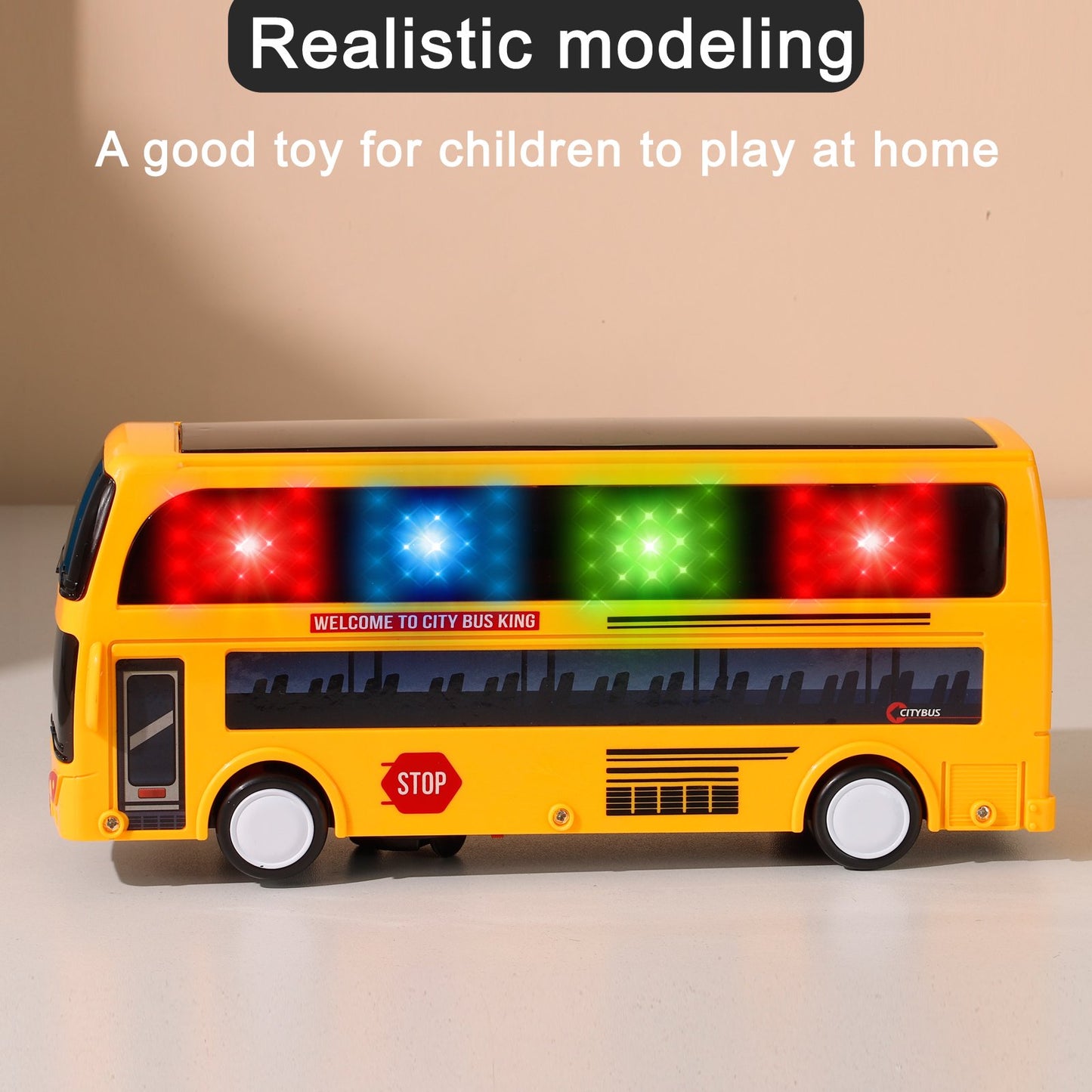 NETNEW Model City Bus Toys for Kids Yellow Toy Vehicle Toddlers with Flashing LED Lights and Music Boys and Girls