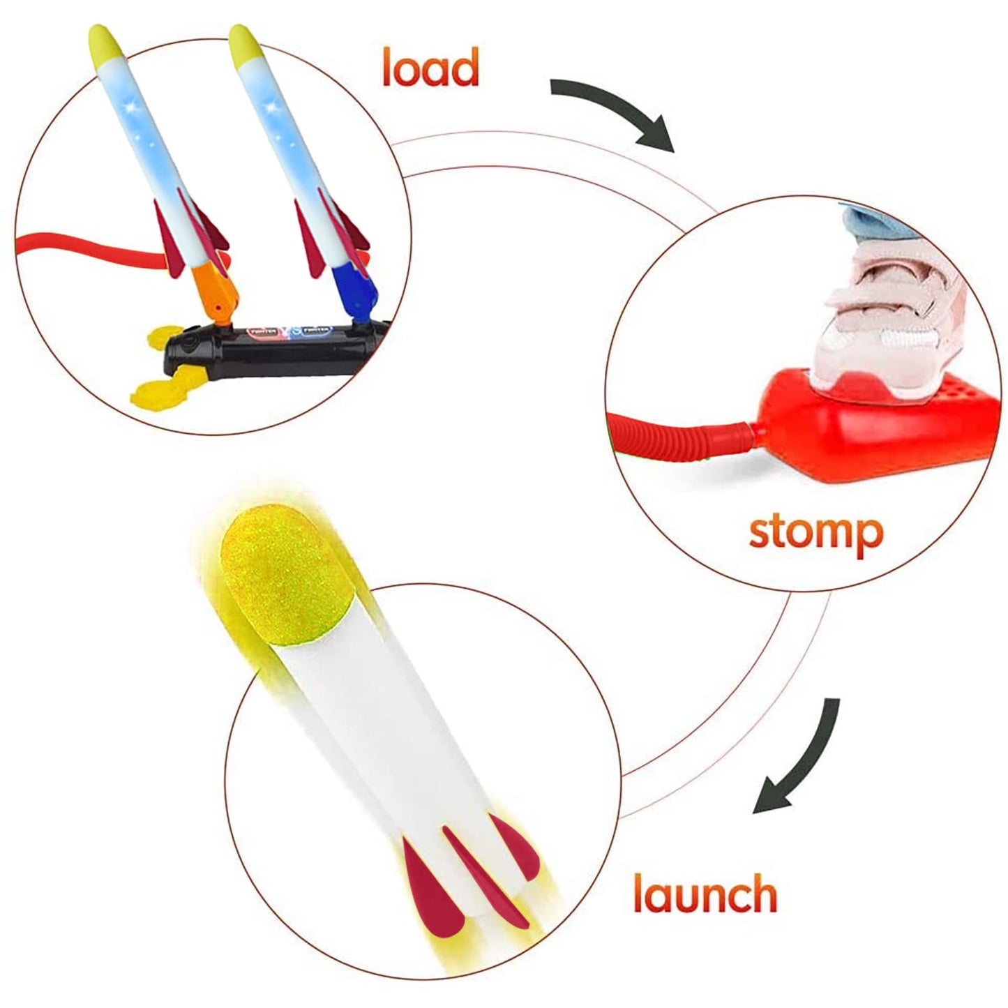 Dual Shoot Stomp Rocket Ultra Rocket Launcher Outdoor Toys for Kids with 6 Flashing Foam Tipped Rockets for 3 4 5 6 Ages Boys or Girls Birthday Christmas Gift