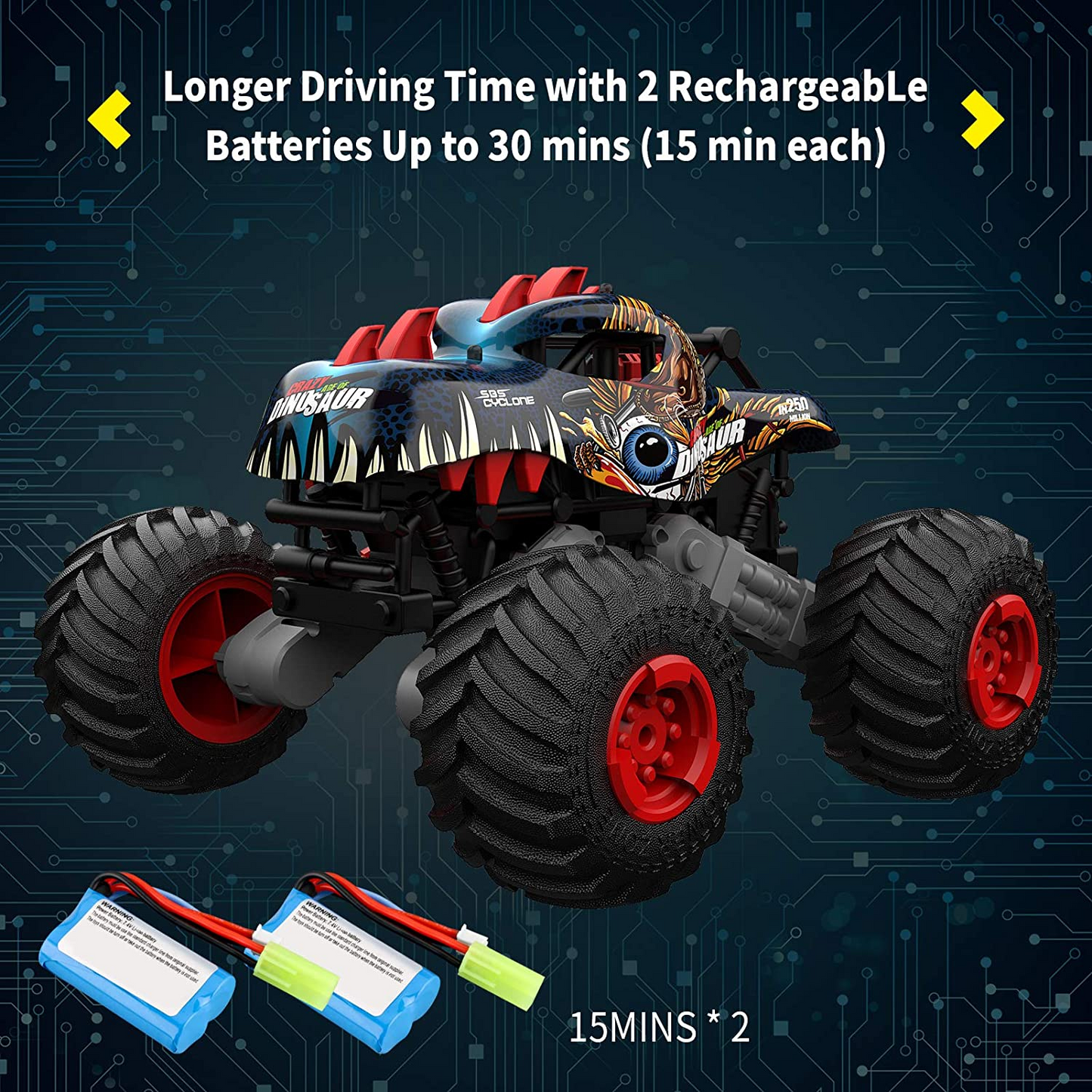 1:16 Dinosaur RC Cars Monster Trucks for Boys Remote Control Car for Kids Toys Off Road 20+MPH 2.4GHz All Terrain 4WD