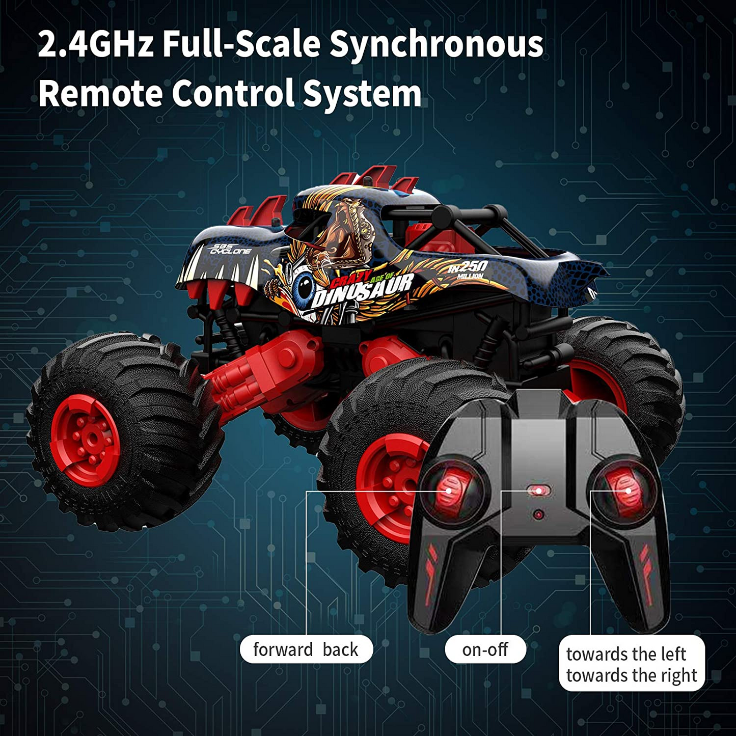 1:16 Dinosaur RC Cars Monster Trucks for Boys Remote Control Car for Kids Toys Off Road 20+MPH 2.4GHz All Terrain 4WD